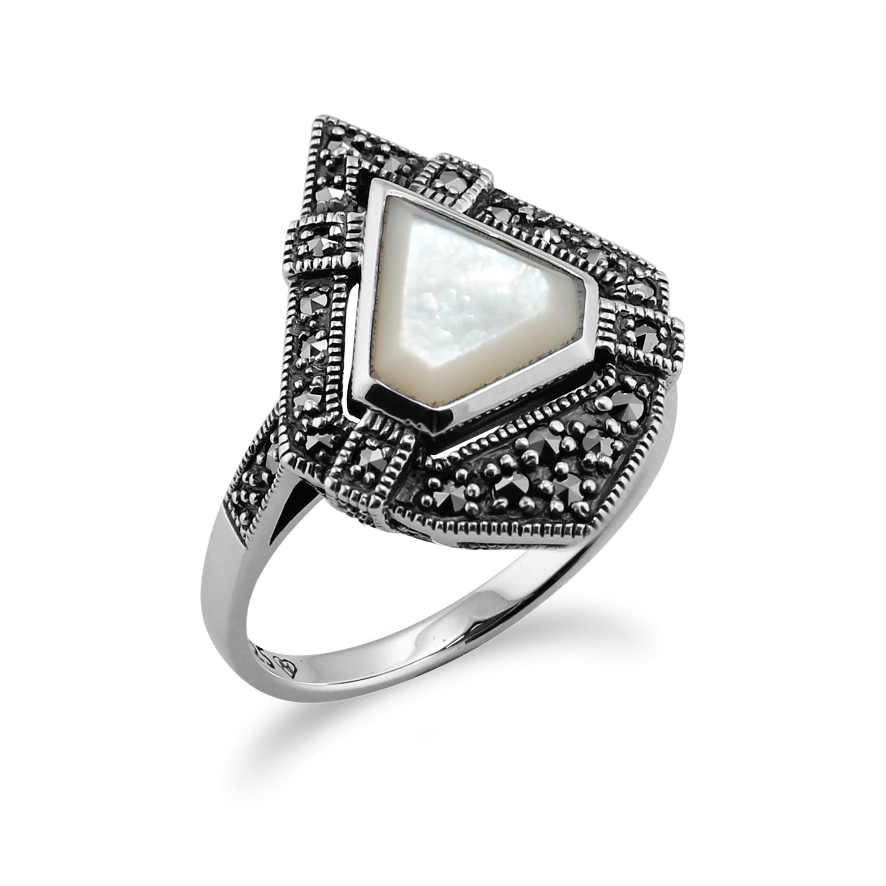 Gemondo Bague Style Art Déco, Argent Massif 925 1,50 CT Nacre & 0,28ct Bague Marcassite