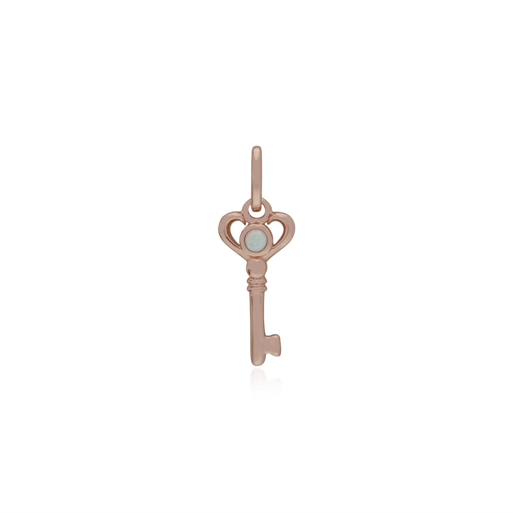 Pendentif Classique Cadenas Cœur Argent 925 Plaqué Or Rose et Charms Clé Opale