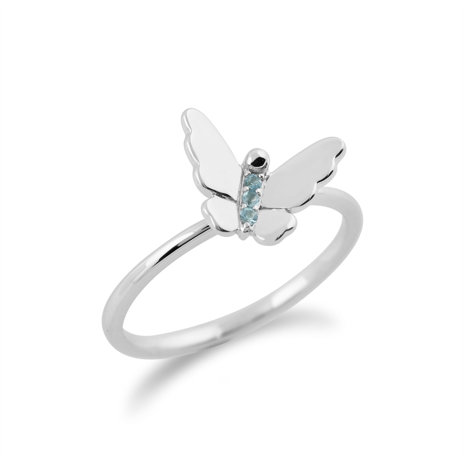 Gemondo Topaze Bleu Bague, 9ct Or Blanc 0.03ct Topaze Bleu Empillable Bague Papillon