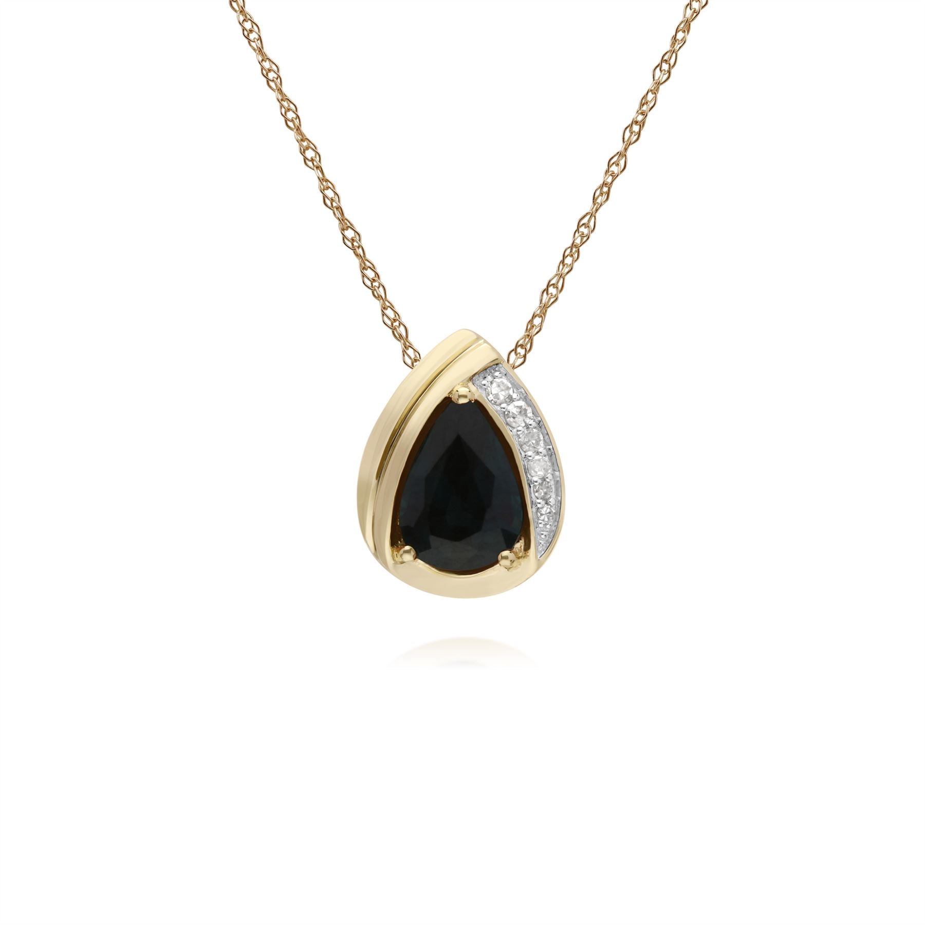 Saphir Collier, 9 CT Saphir or Jaune & Diamant Poire Classique Pendentif sur 45cm Chaîne