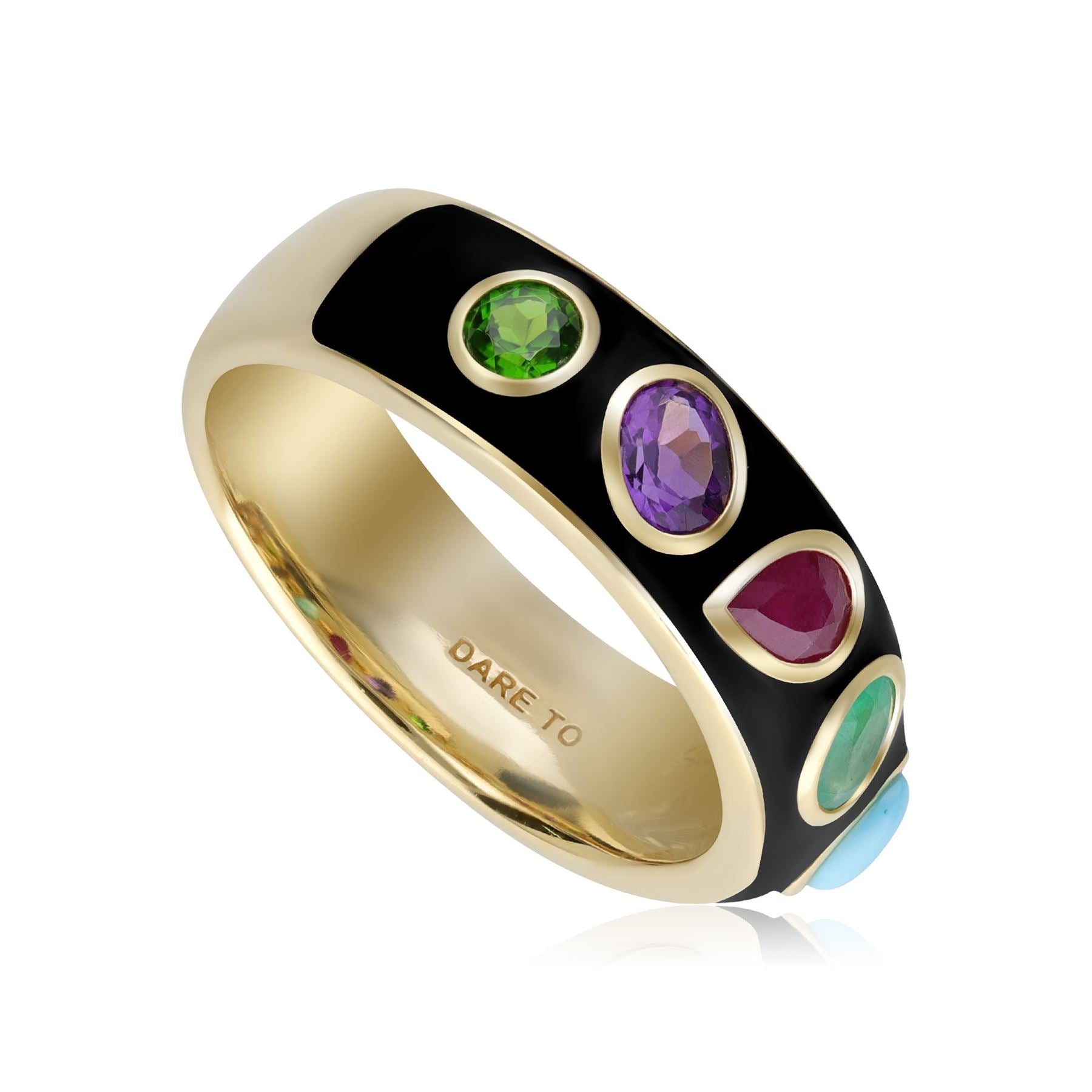 Bague Coded Whispers 'Dare To' Email Noire et Pierres Précieuses