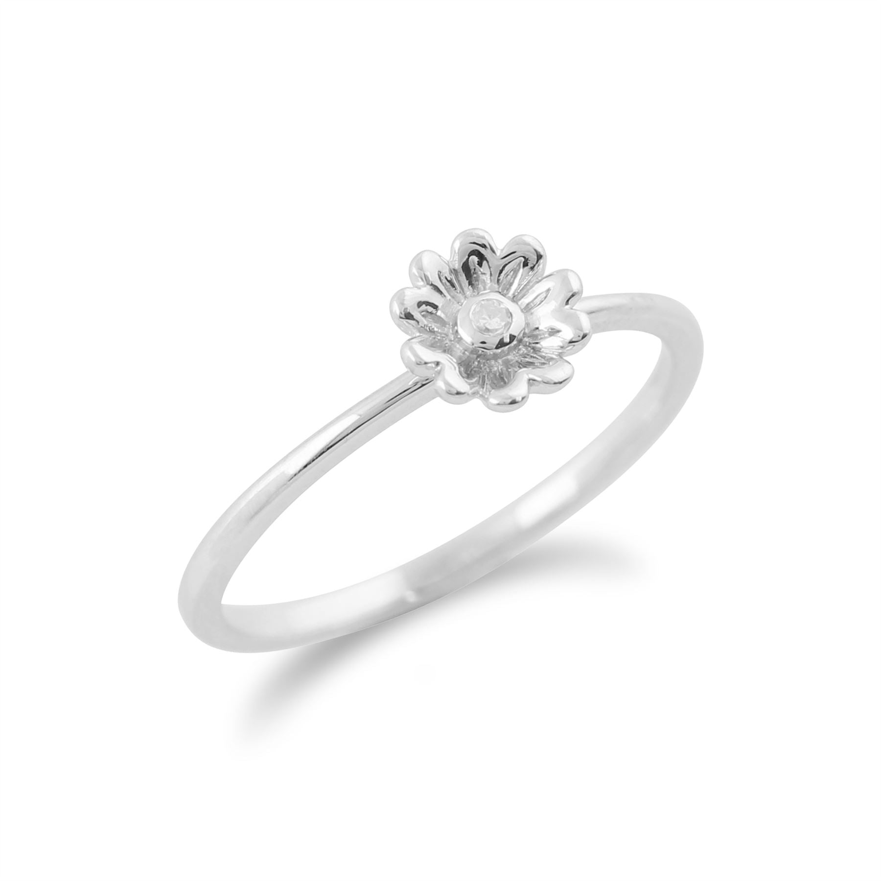 Gemondo Bague Diamant, 9ct Or Blanc 0.01ct Diamant Empillable Bague Fleur