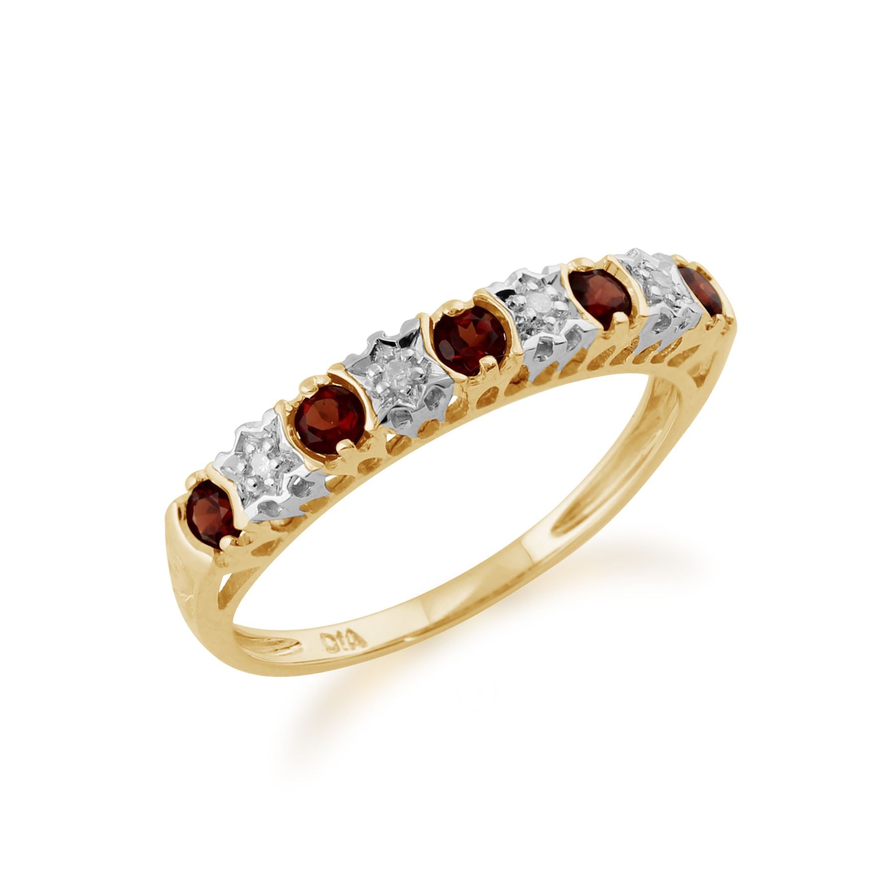 Bague Demi-Eternité en Or Jaune 9ct avec Grenats et Diamants Ronds
