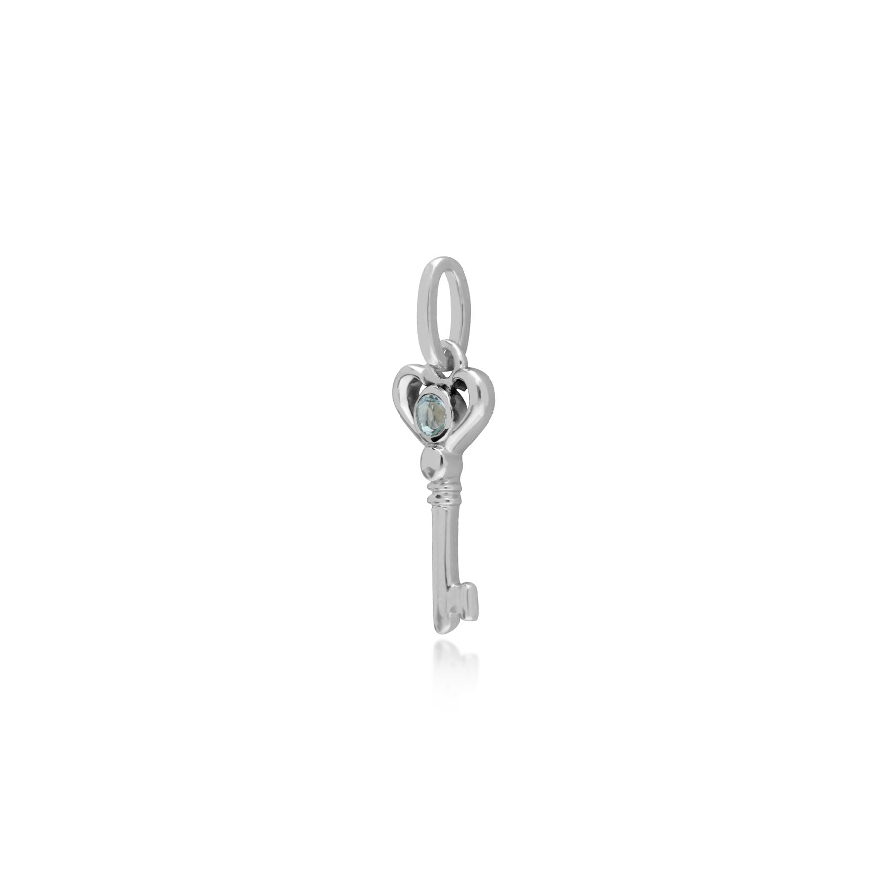 Pendentif Classique Argent 925 Petite Clé avec Aigue-Marine Rond