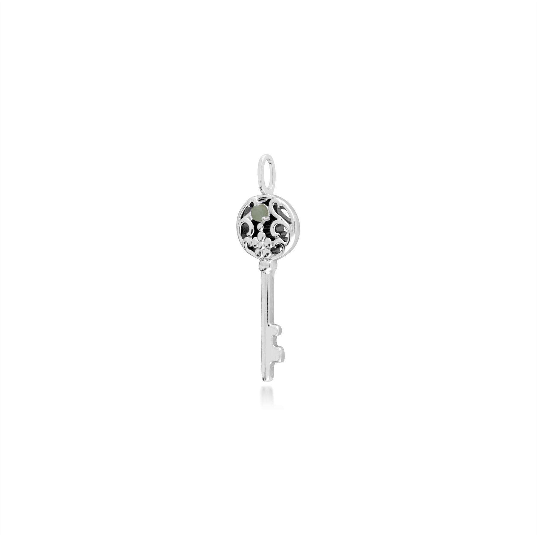 Pendentif Classique Argent 925 Grande Clé avec Opale Ronde