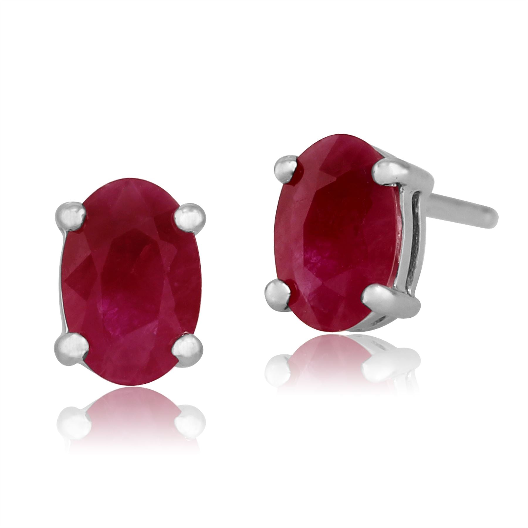 Pendentif et Boucles d'Oreilles Clou Classique Or Blanc 375 Rubis Oval