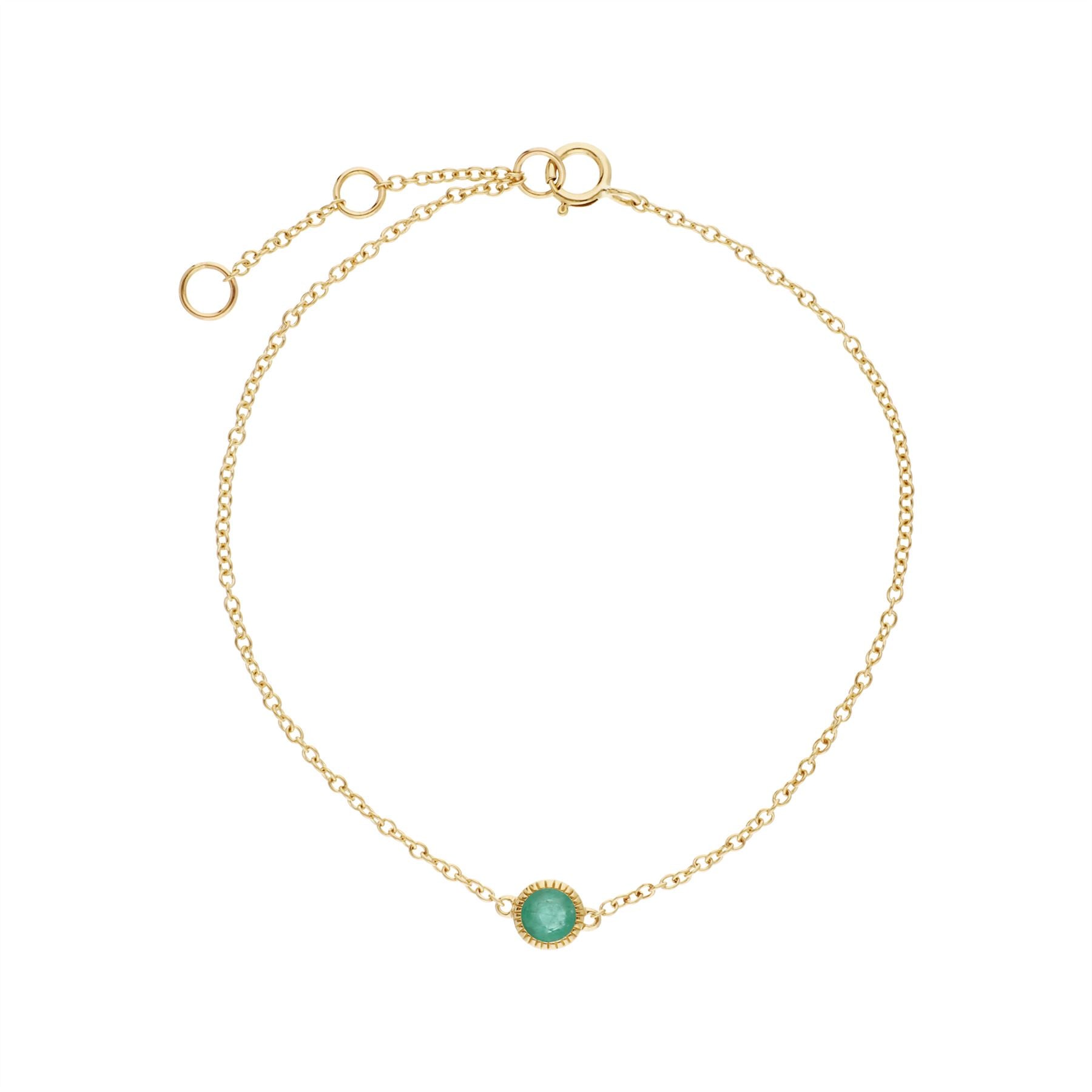 Émeraude Bracelet, 9 CT or Jaune Émaraude Pierre Unique Rond Milgrain 19cm Bracelet