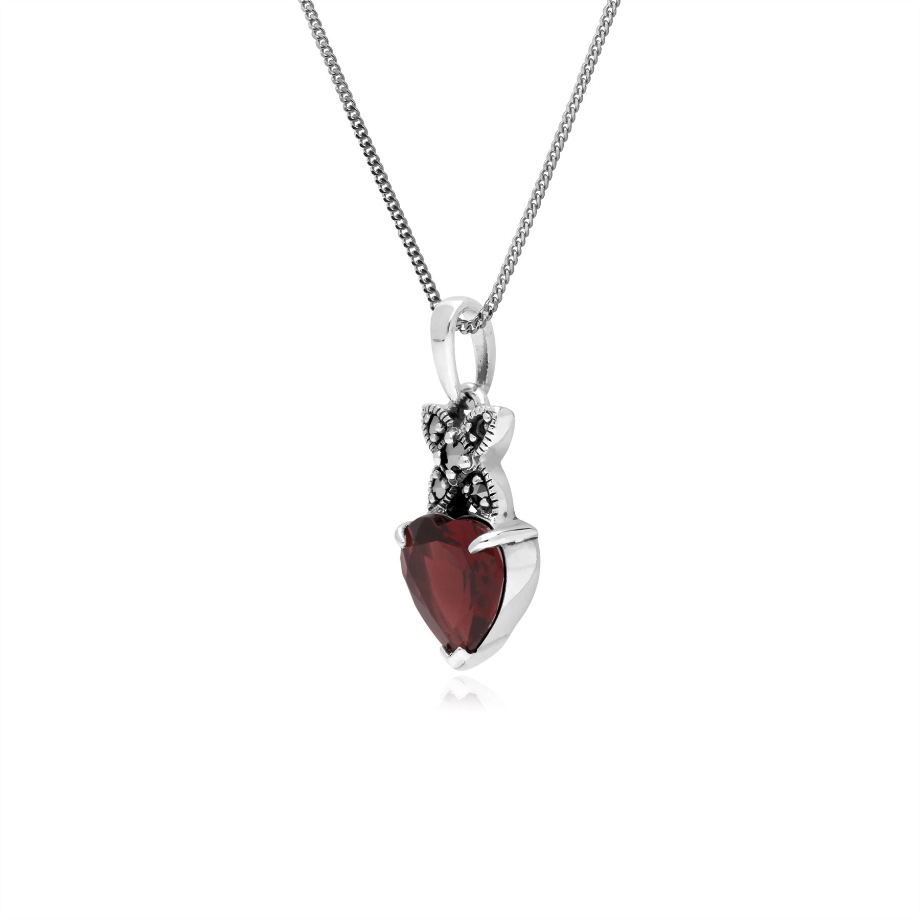 Pendentif Cœur Classique Argent 925 Grenat et Marcassite bélière Croisée