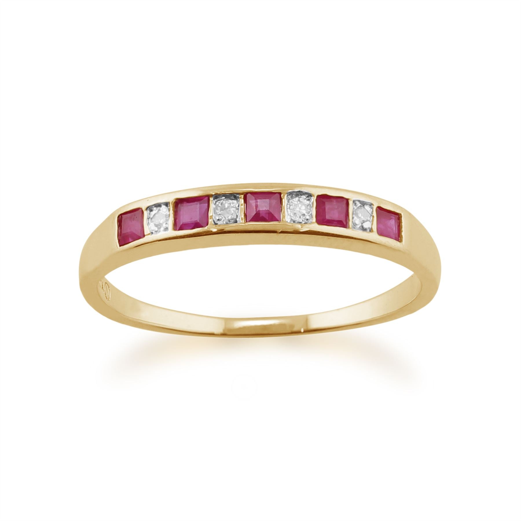 9 Ct Or Jaune 0.28ct Ruby naturel & demi anneau d'éternité Diamant classique