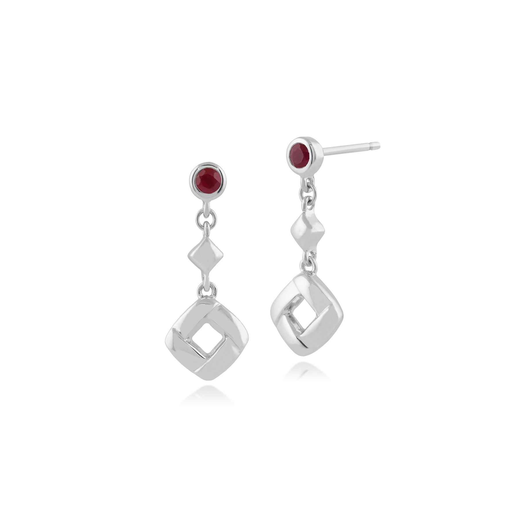Boucles d'Oreilles Carrées Pendantes Croisées Classique Argent 925 Rubis