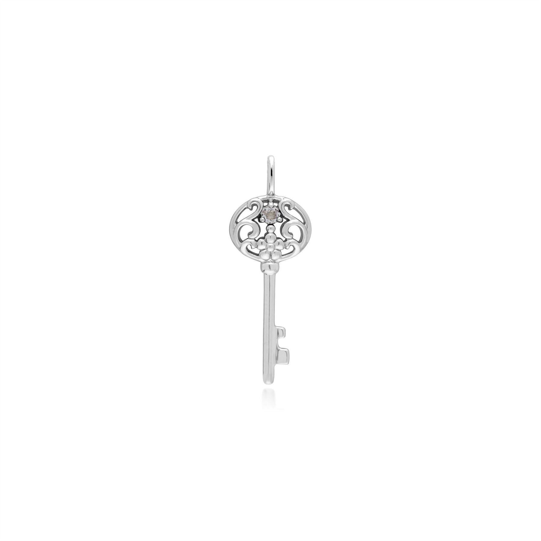 Pendentif Classique Argent 925 Grande Clé avec Topaz Blanc Rond