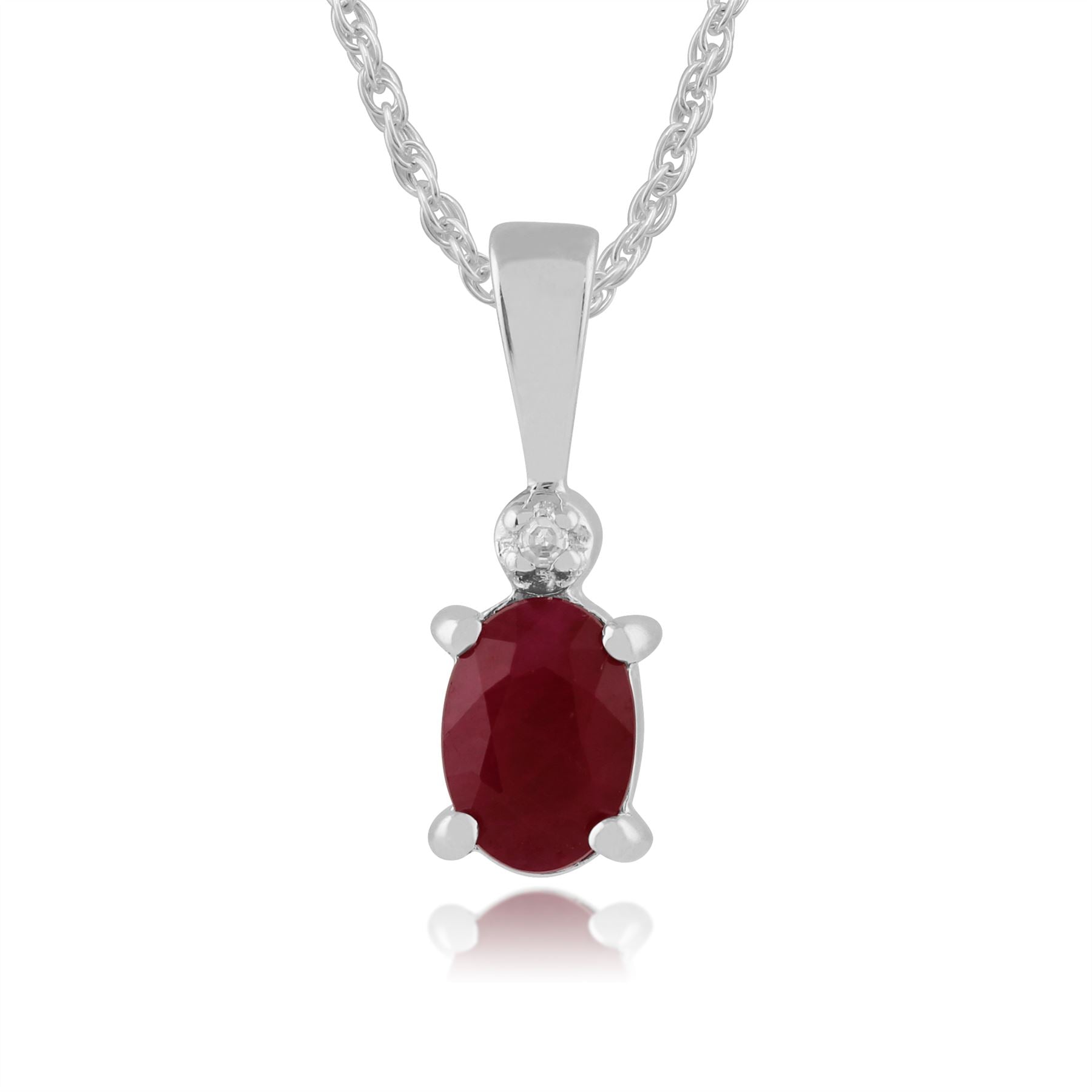 Pendentif et Boucles d'Oreilles Clou Classique Or Blanc 375 Rubis et Diamant