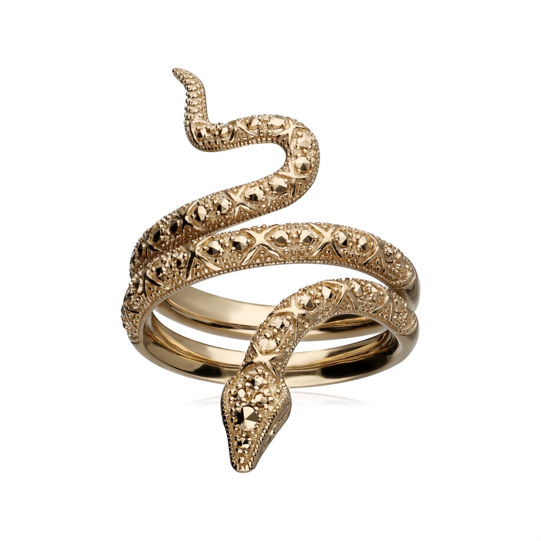 Bague Wrap Serpent Argent 925 Plaqué Or avec Marcassite