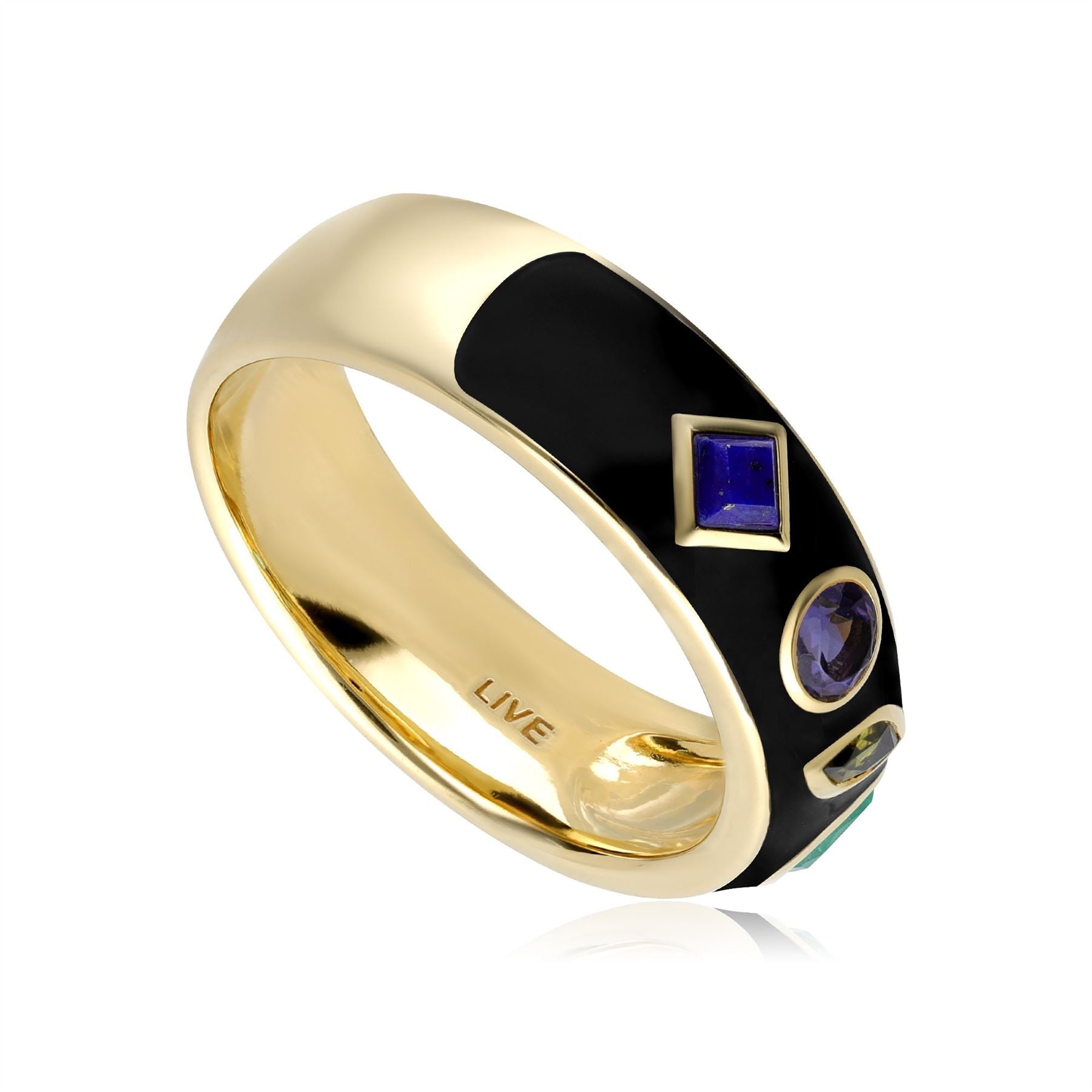 Bague Coded Whispers 'Live' Email Noire et Pierres Précieuses