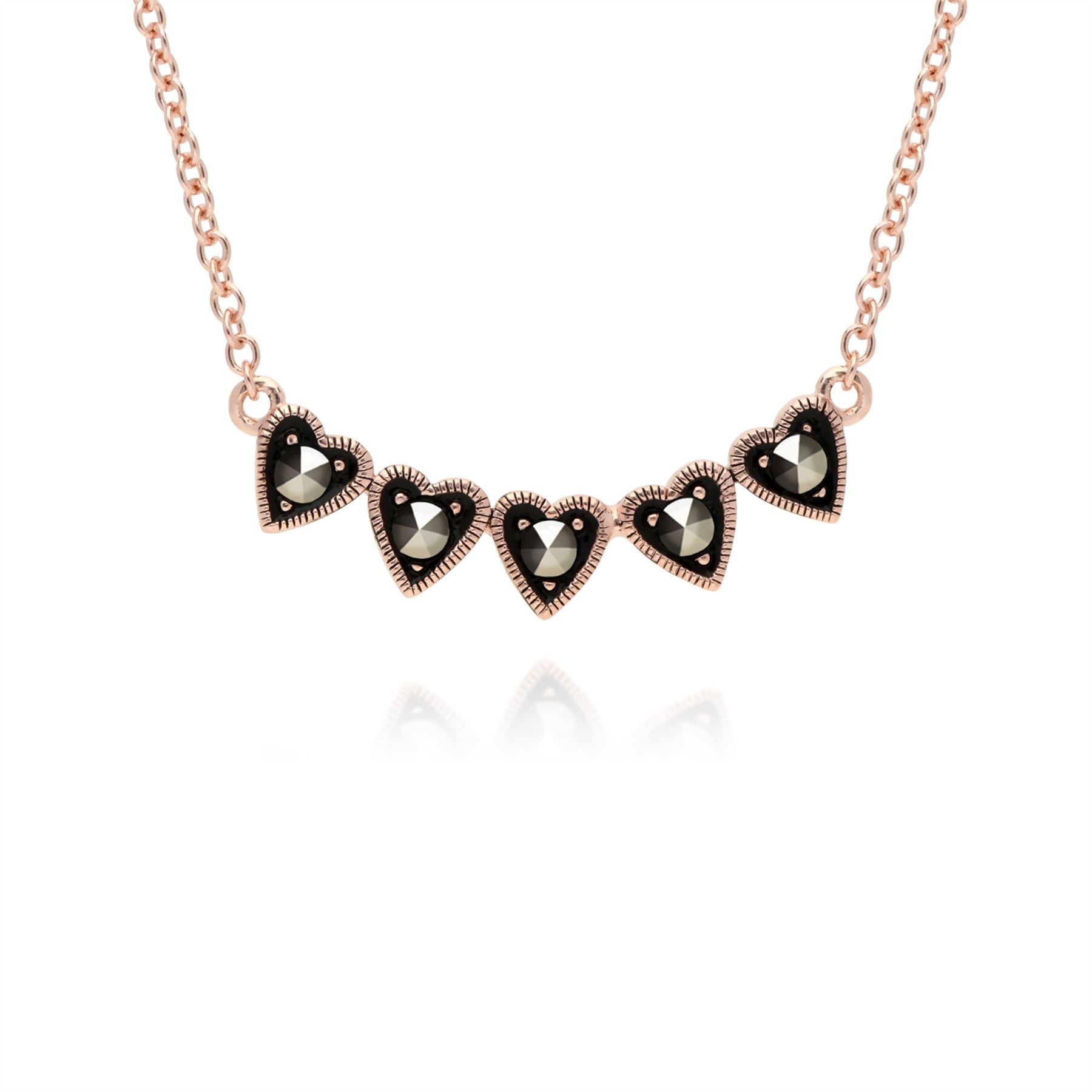Bracelet et Collier Cœur Argent 925 Plaqué Or Rose Marcassite