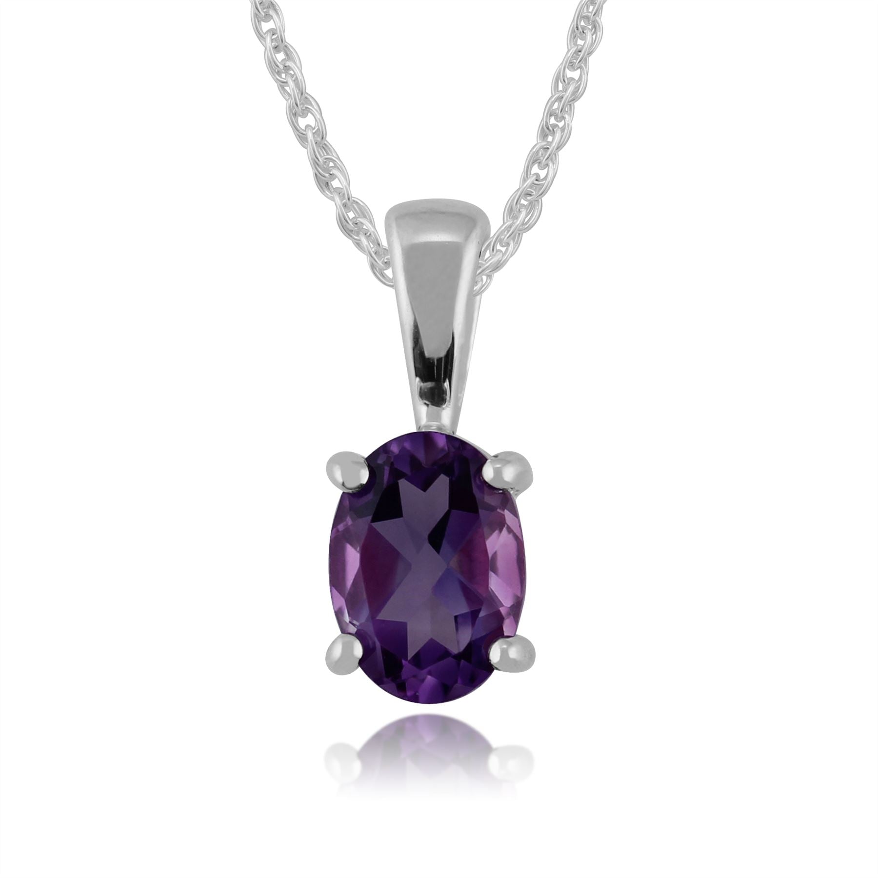 Pendentif Classique Or Blanc 375 Améthyste Ovale