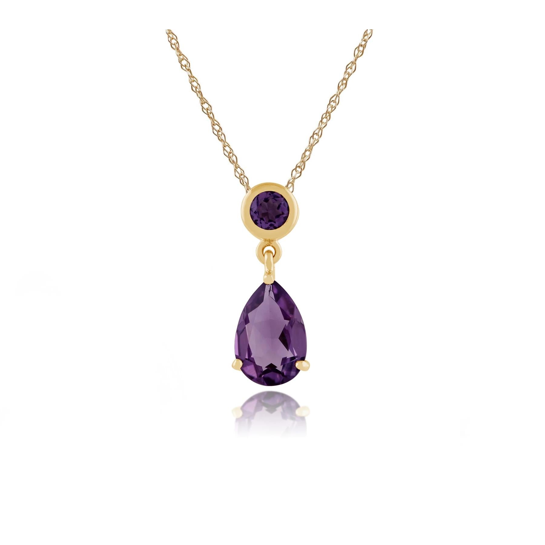 Pendentif et Boucles d'Oreilles Pendantes Classique Or Jaune 375 Améthyste Ronde et Poire