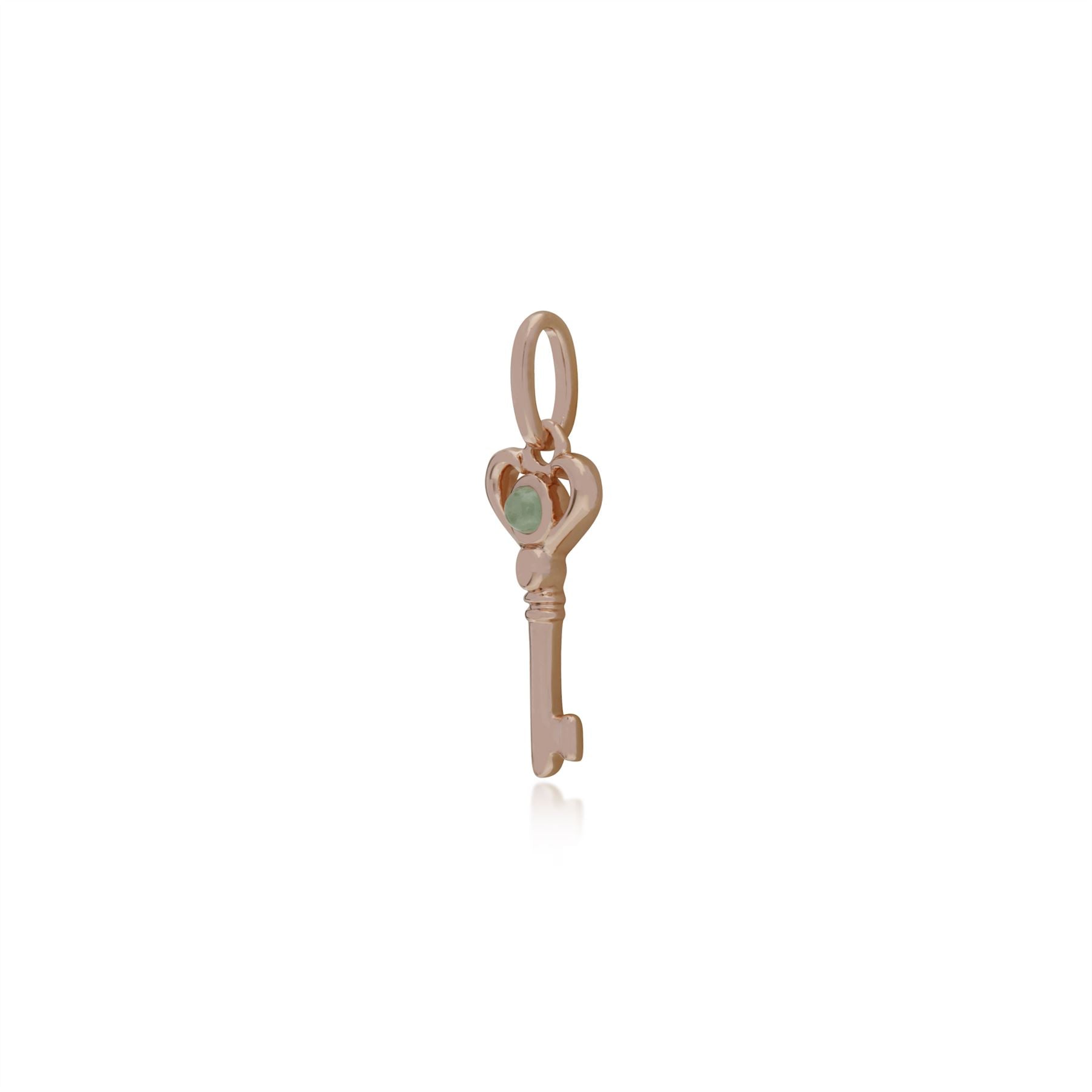 Pendentif Classique Argent 925 Plaqué Or Rose Petite Clé avec Jade Rond