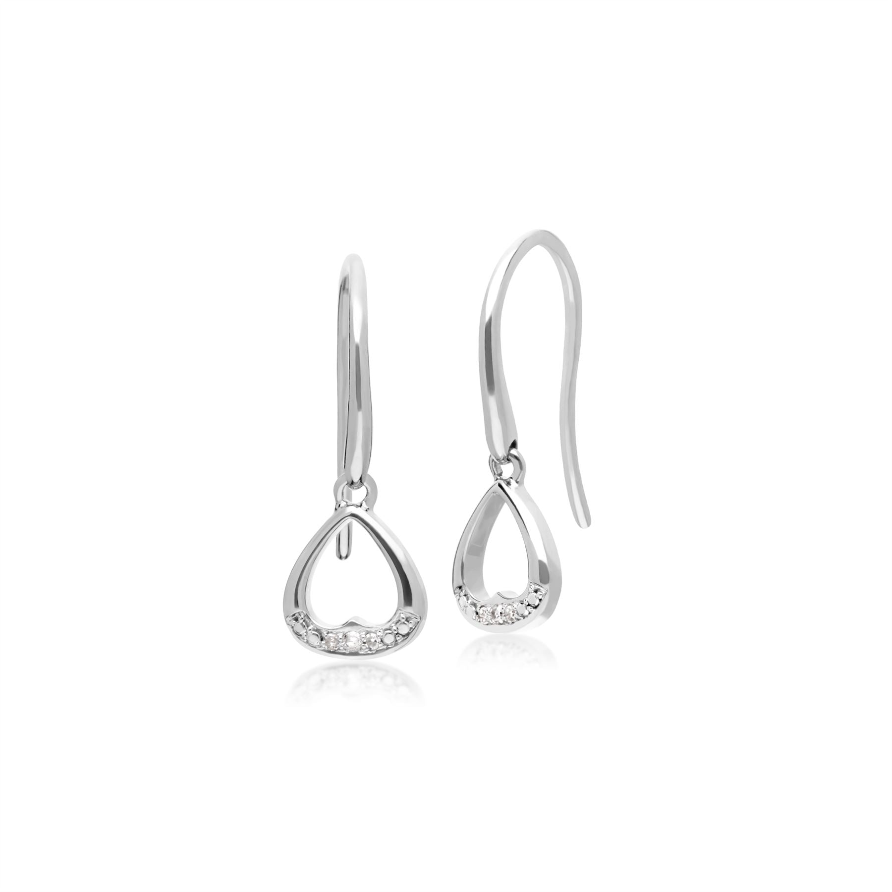 Boucles D'Oreilels en Diamant, 9 CT or Blanc Diamant Boucles D'Oreilles Cœur Ouvert