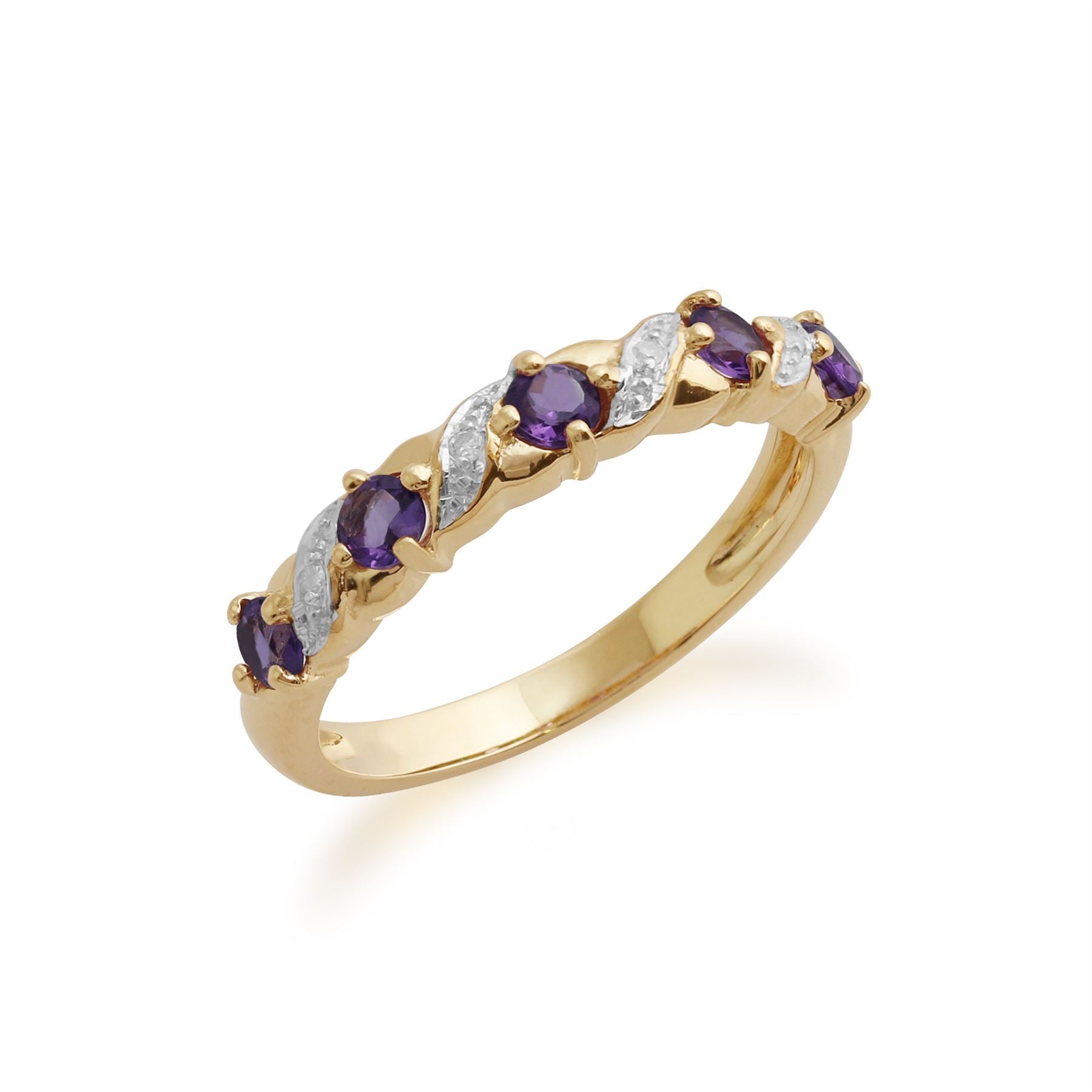 Bague Demi-Eternité Style Art Nouveau en Or Jaune 375 avec Améthyste et Diamant