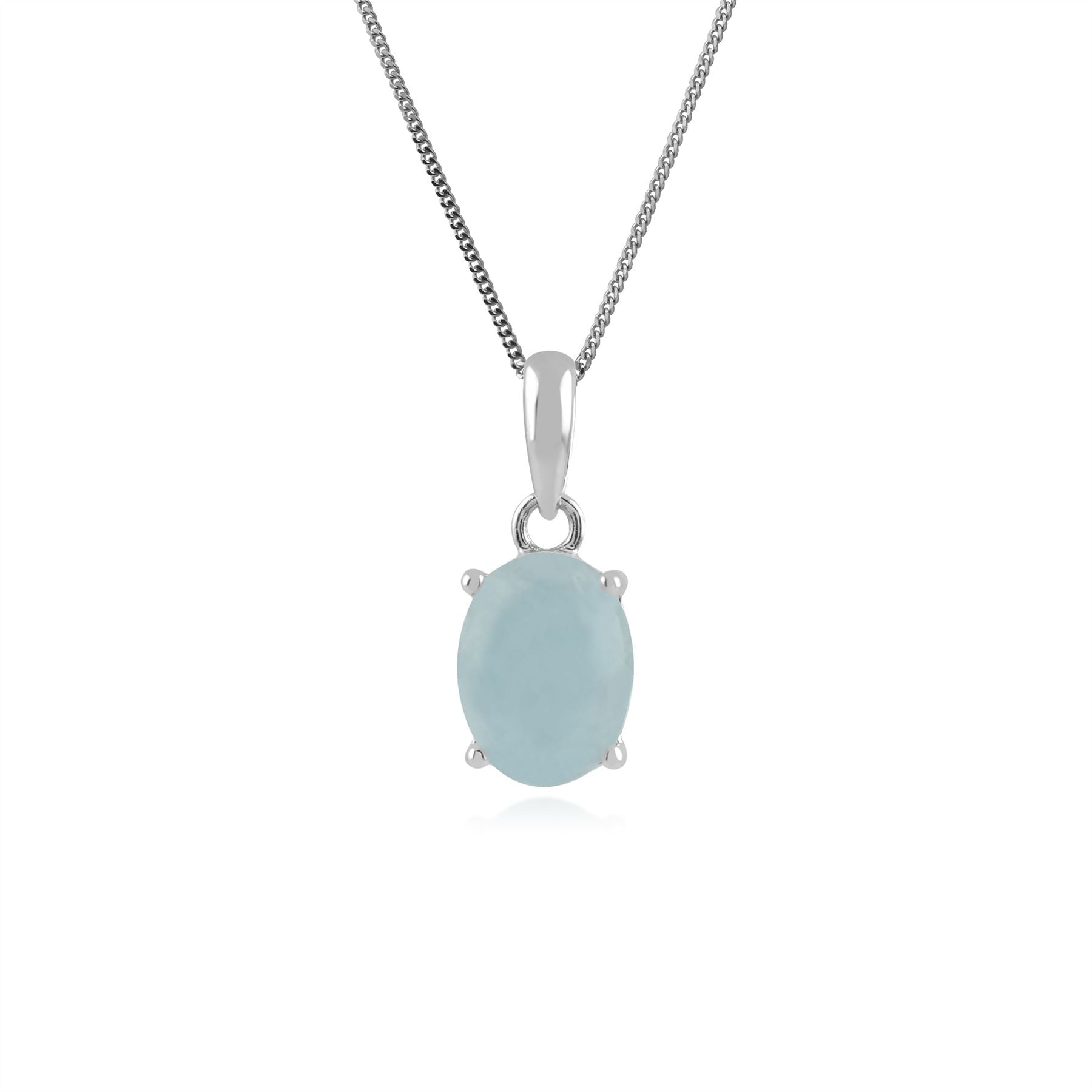 Boucles d'Oreilles Clou et Pendentif Classique Argent 925 Aigue-Marine Opaque Oval