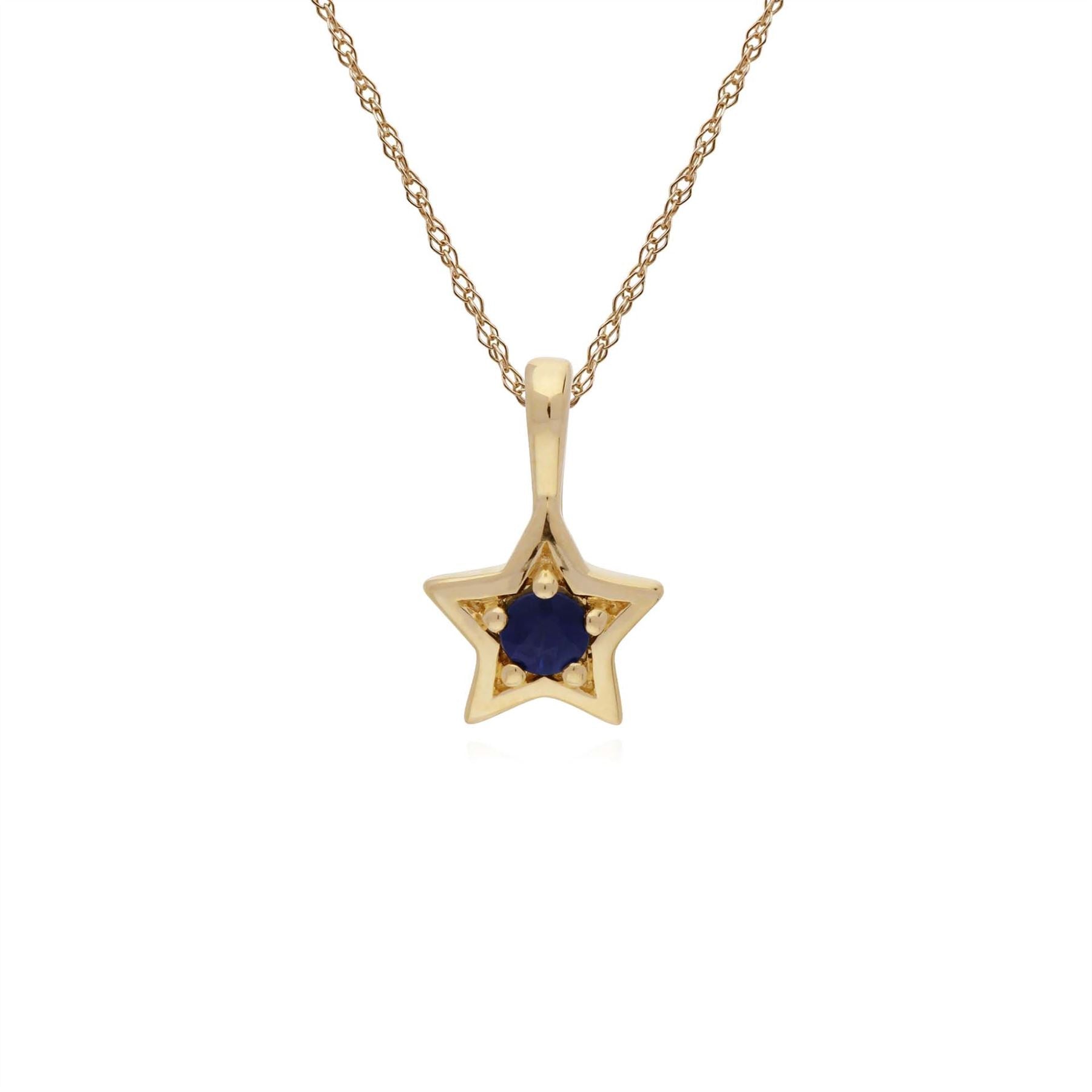 Saphir Collier, 9 ct Or Jaune Saphir Pierre Unique Étoile Pendentif sur 45cm Chaîne