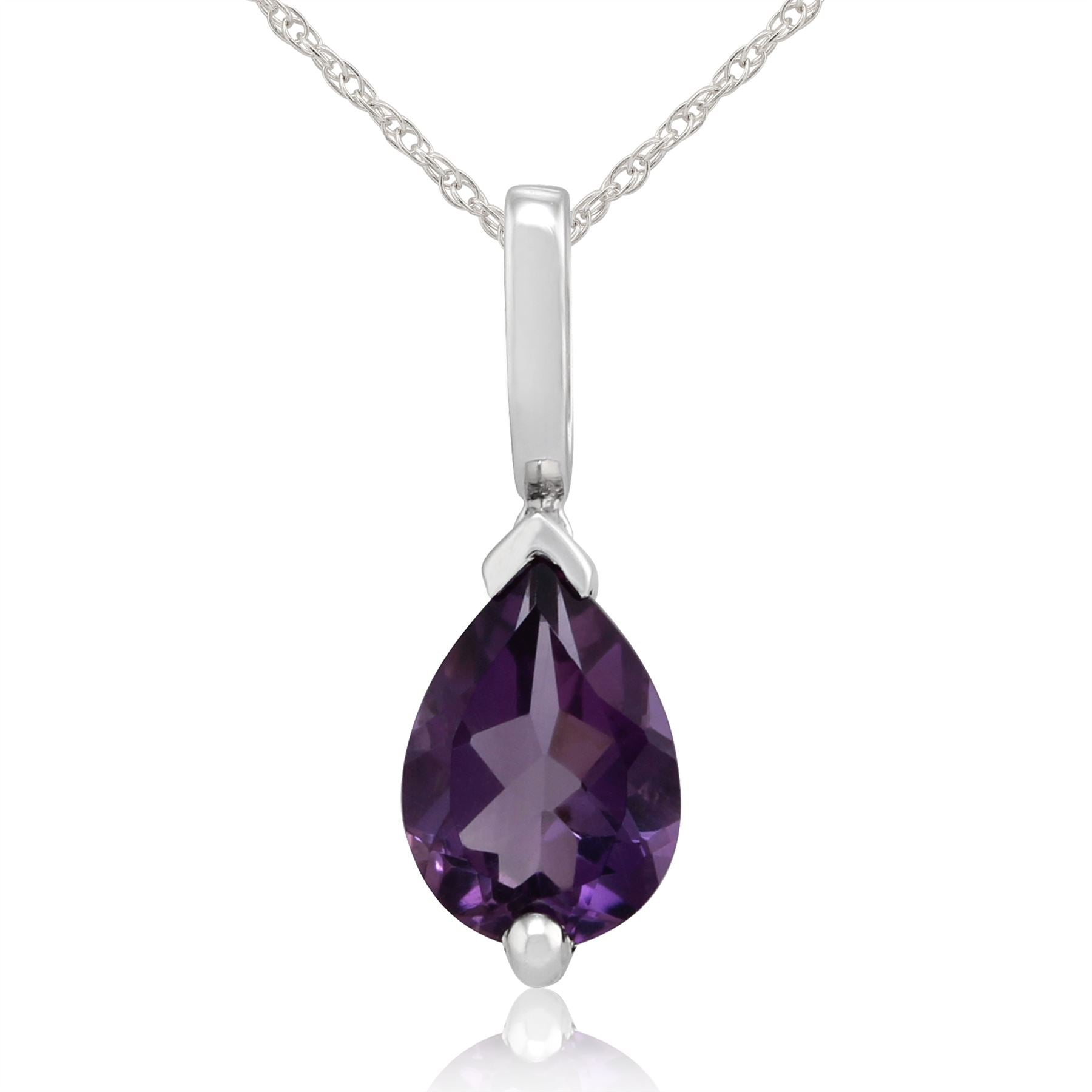 Pendentif et Boucles d'Oreilles Clou Classique Or Blanc 375 Améthyste Poire