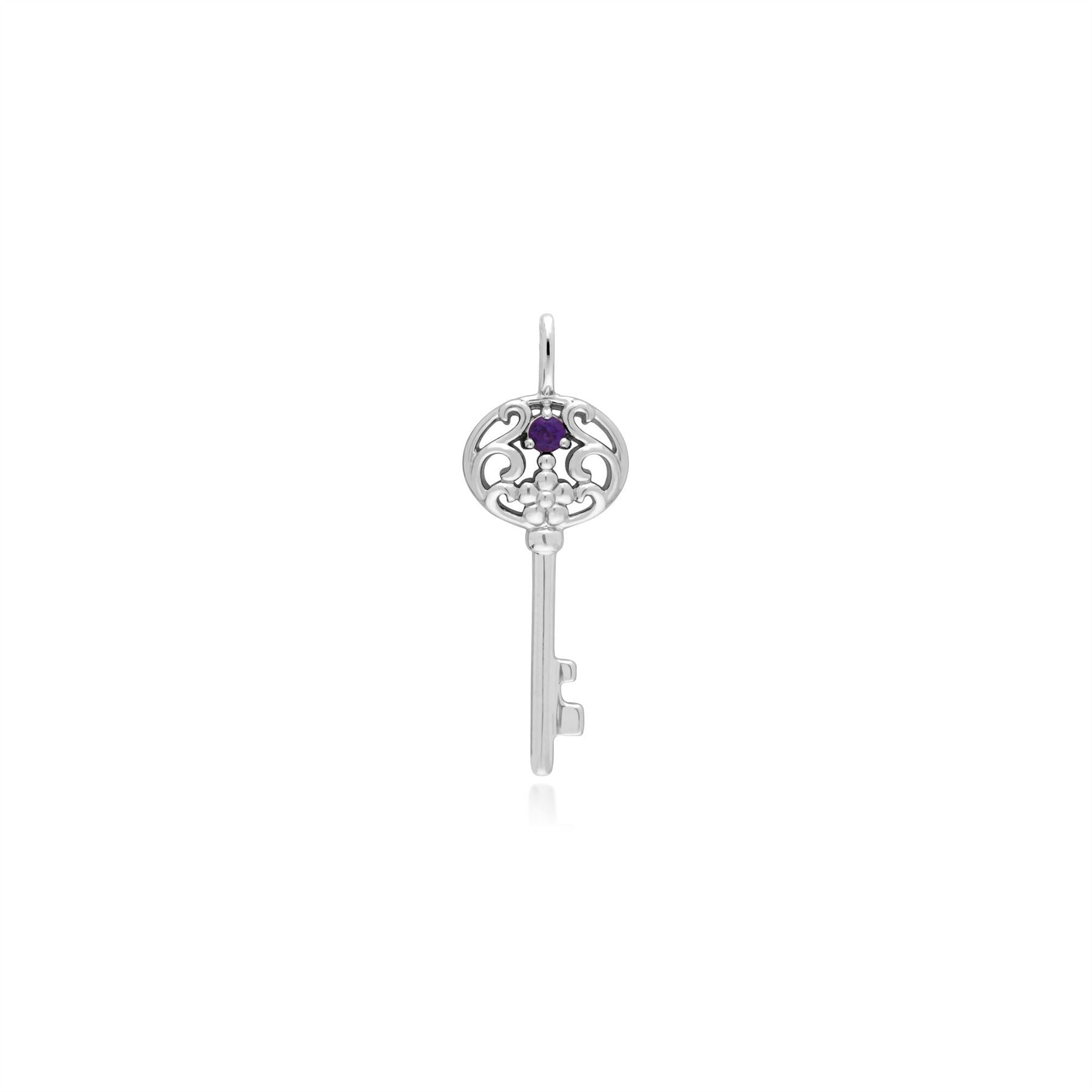 Pendentif Classique Argent 925 Grande Clé avec Améthsyte Rond