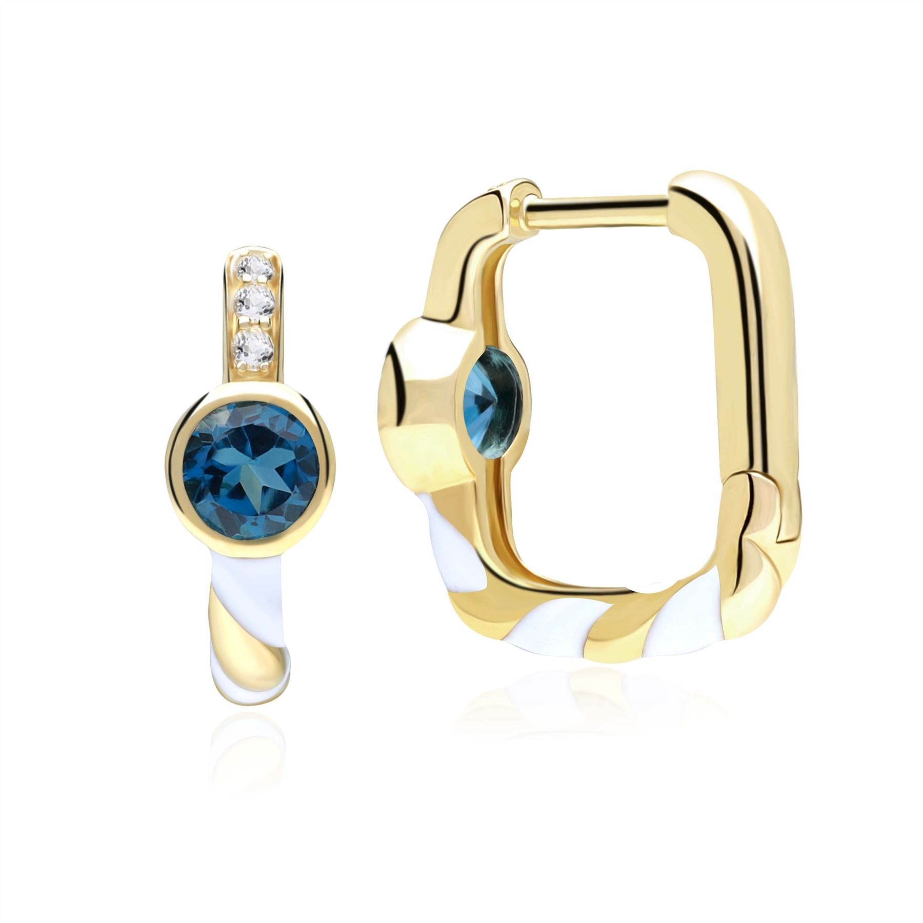Boucles d'Oreilles Créoles Carrées Siberian Waltz avec Topaze Bleue de Londres