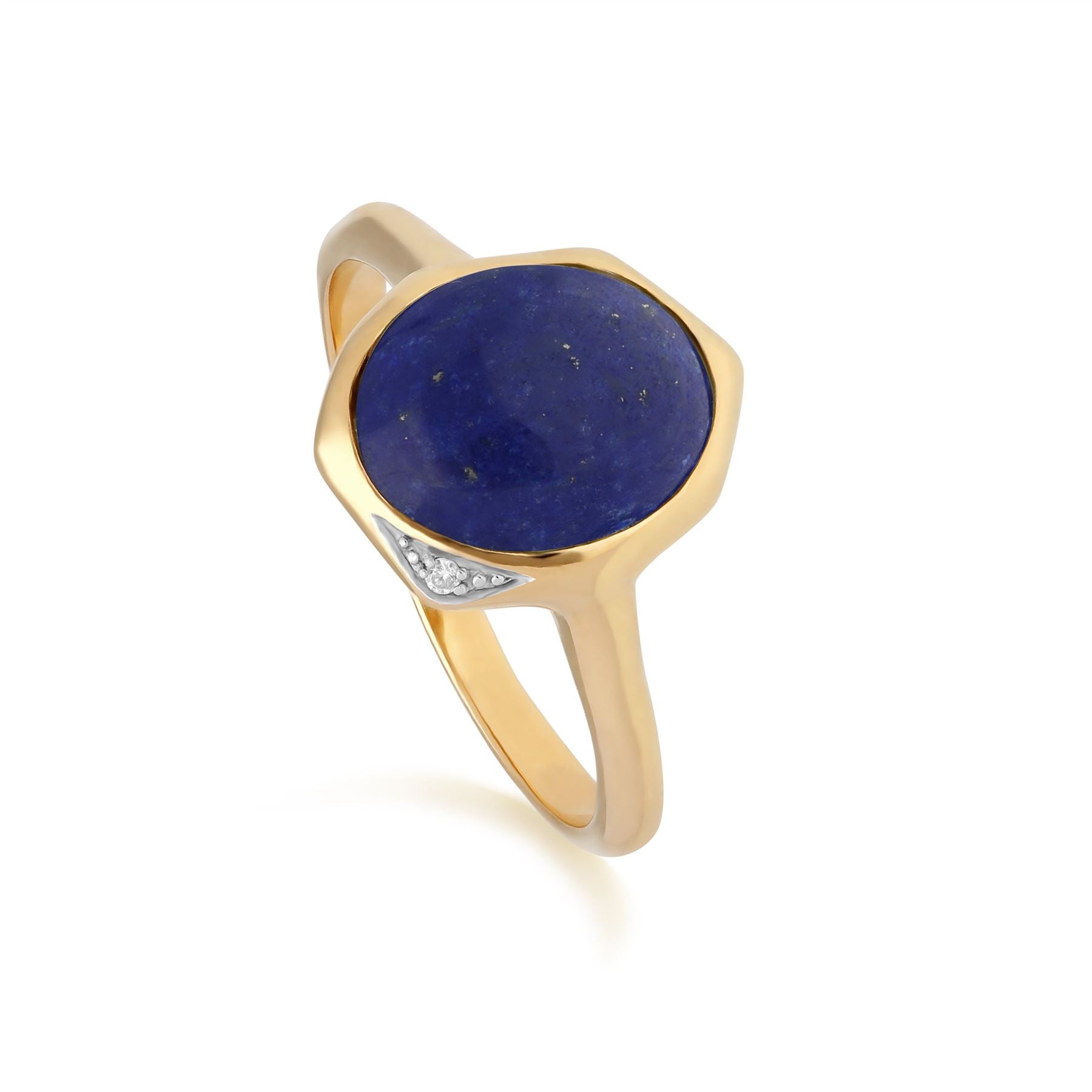 Bague Irregulier B Gem Argent 925 Plaqué Or Lapis Lazuli et Diamant