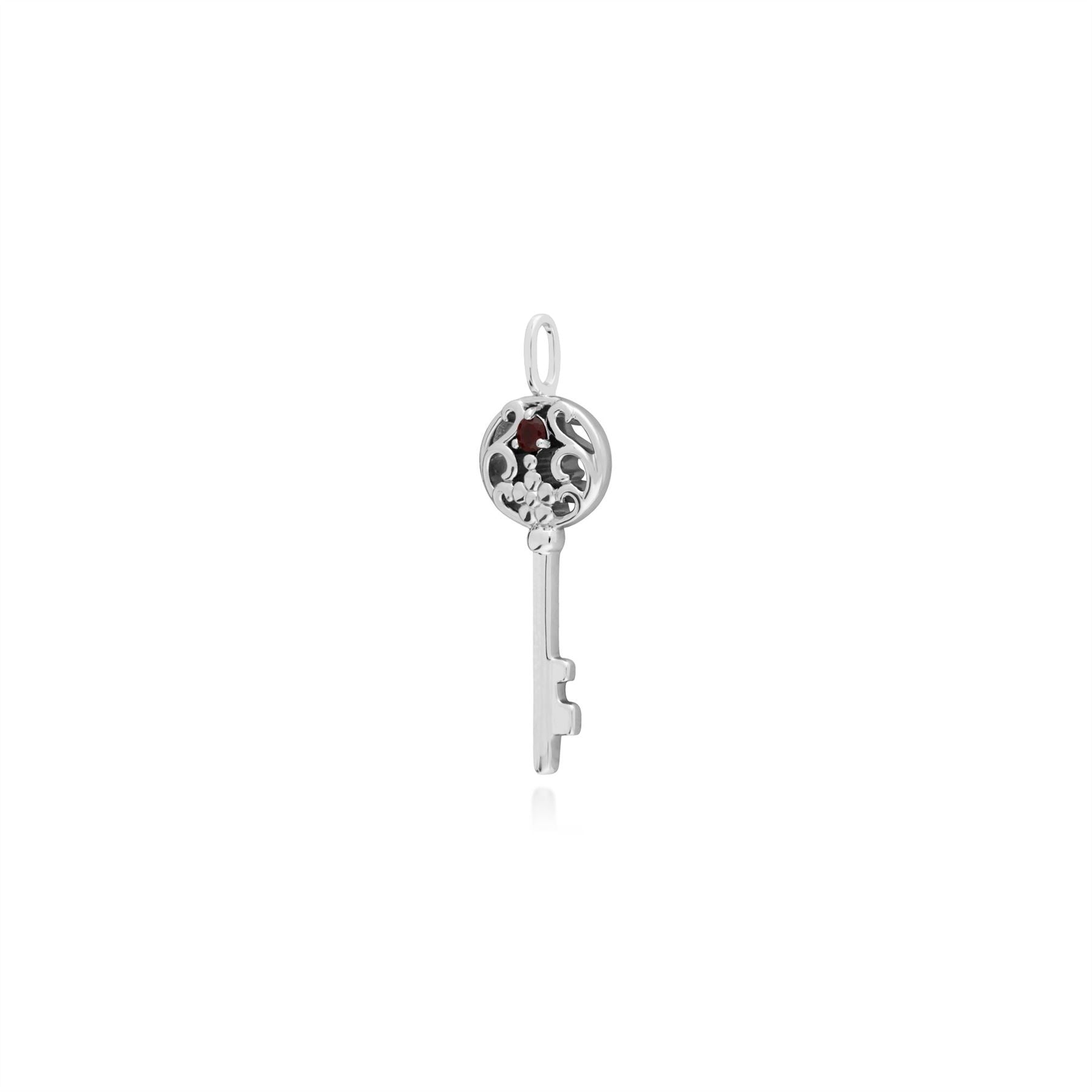 Pendentif Classique Argent 925 Grande Clé avec Grenat Rond