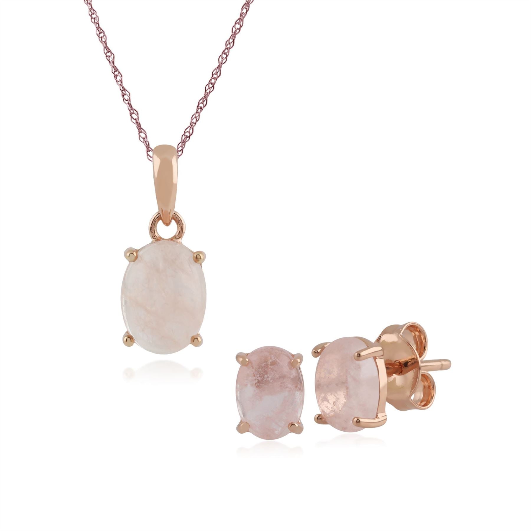 Collier et Boucles d'Oreilles Clou Oval Classique Argent 925 Plaqué Or Rose Morganite Opaque