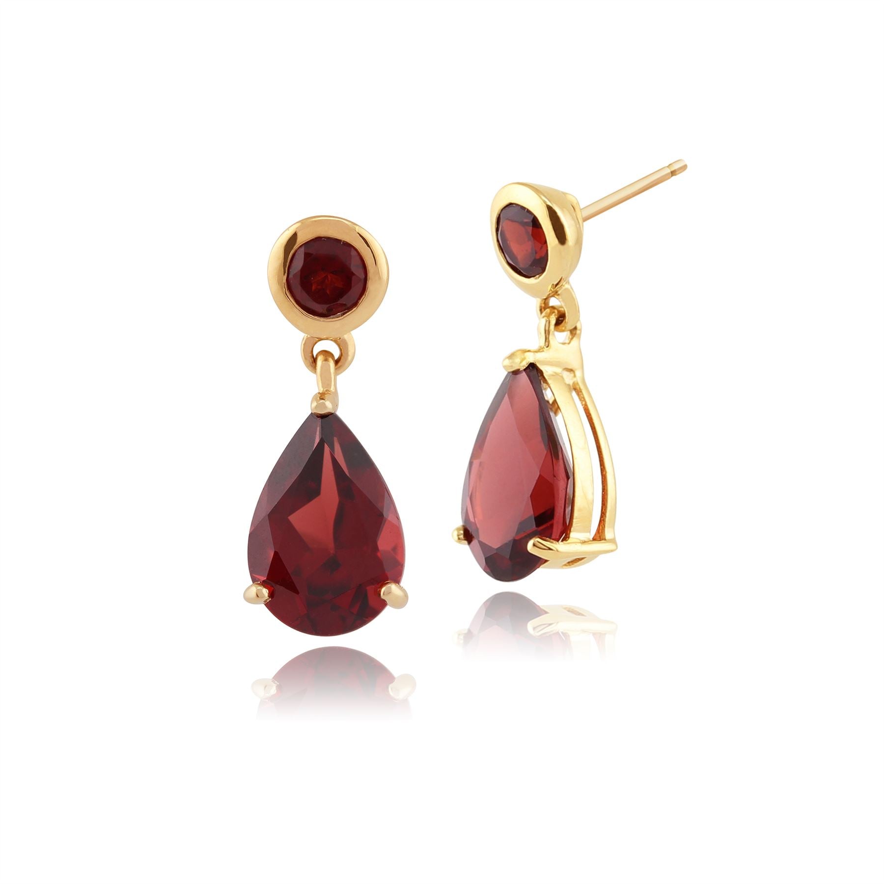 Pendentif et Boucles d'Oreilles Pendantes Classique Or Jaune 375 Grenat Rond et Poire