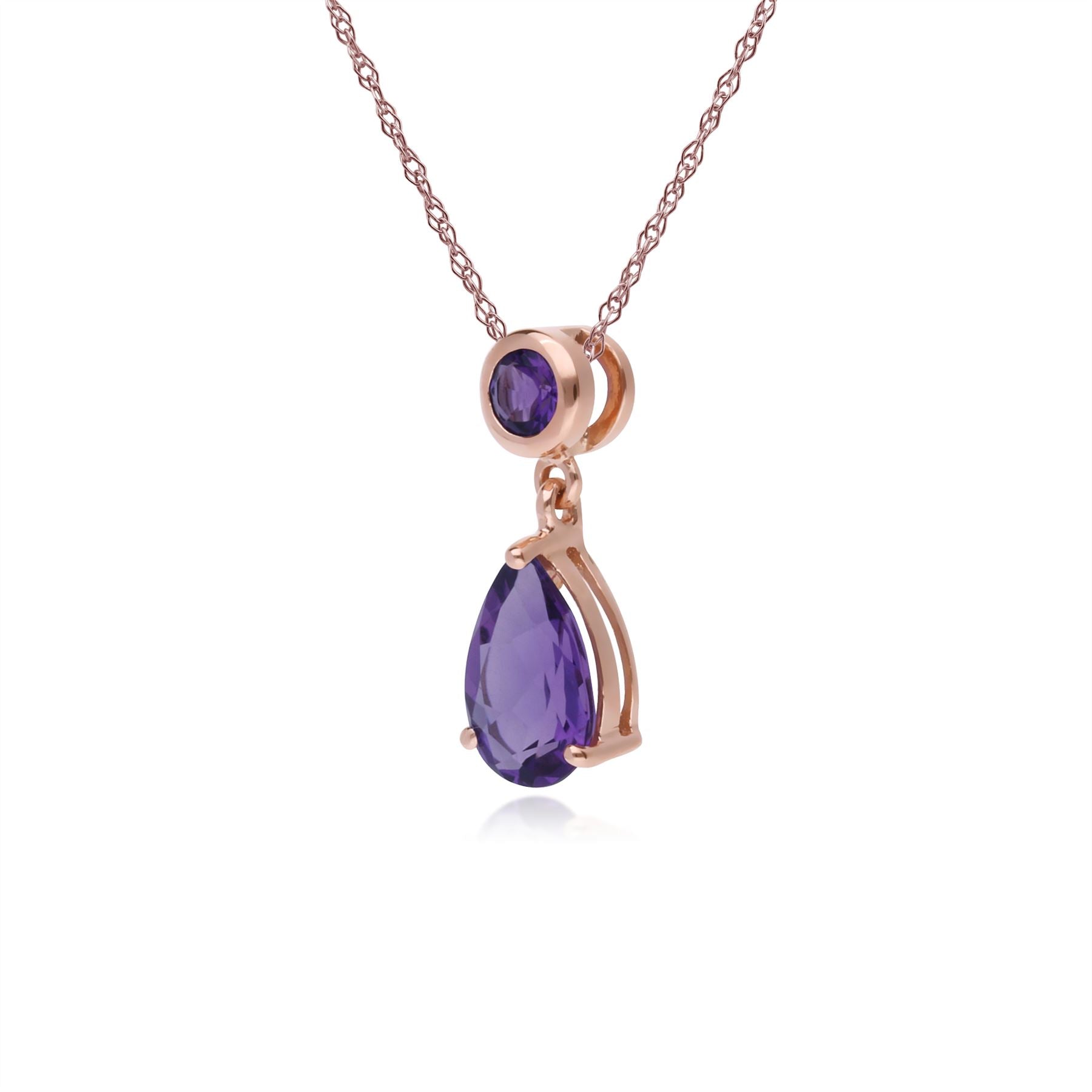Pendentif Classique Or Rose 375 Améthyste Poire et Ronde