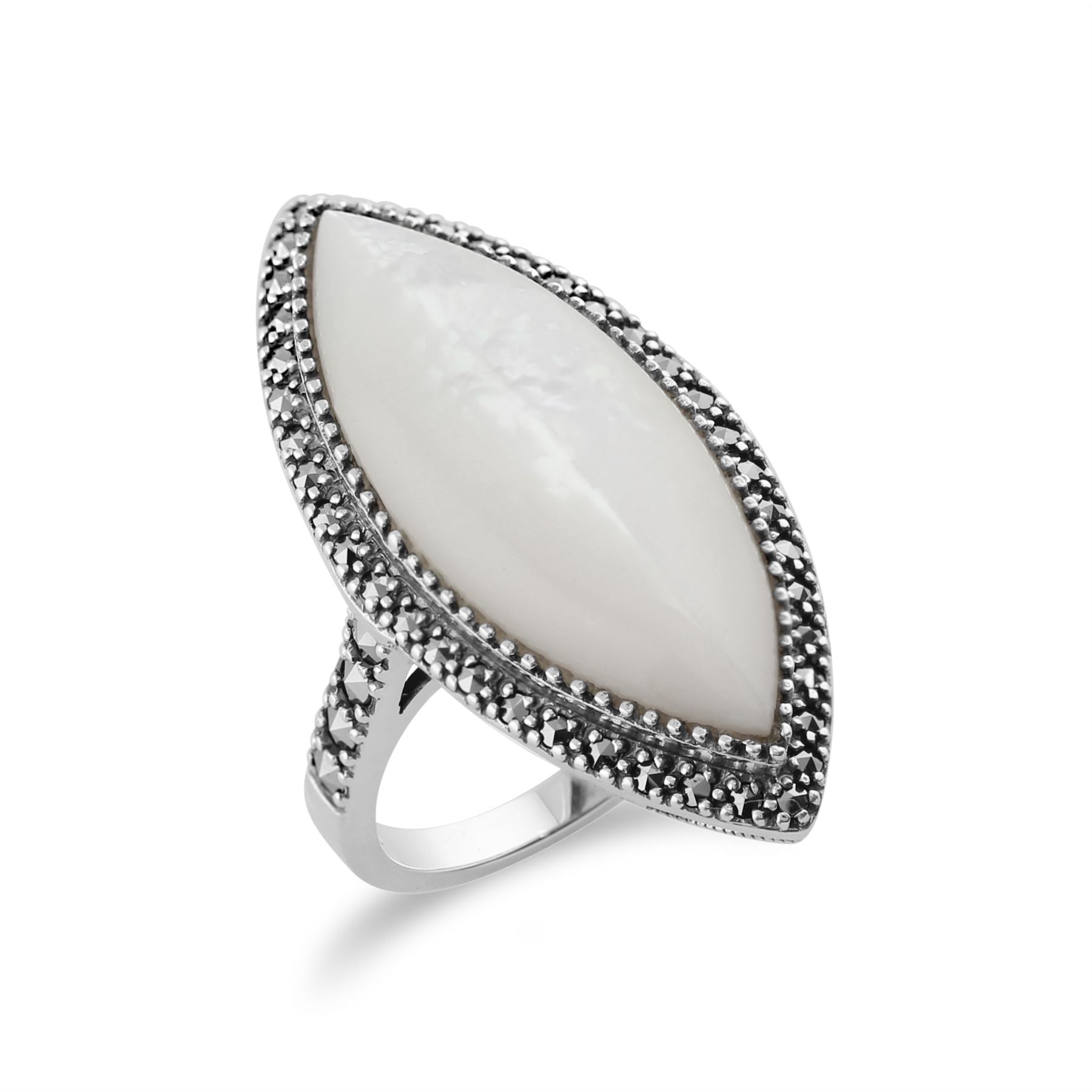 Gemondo Bague Art Déco, Argent Massif 925 14.5ct Nacre & Marcassite Déclaration Bague