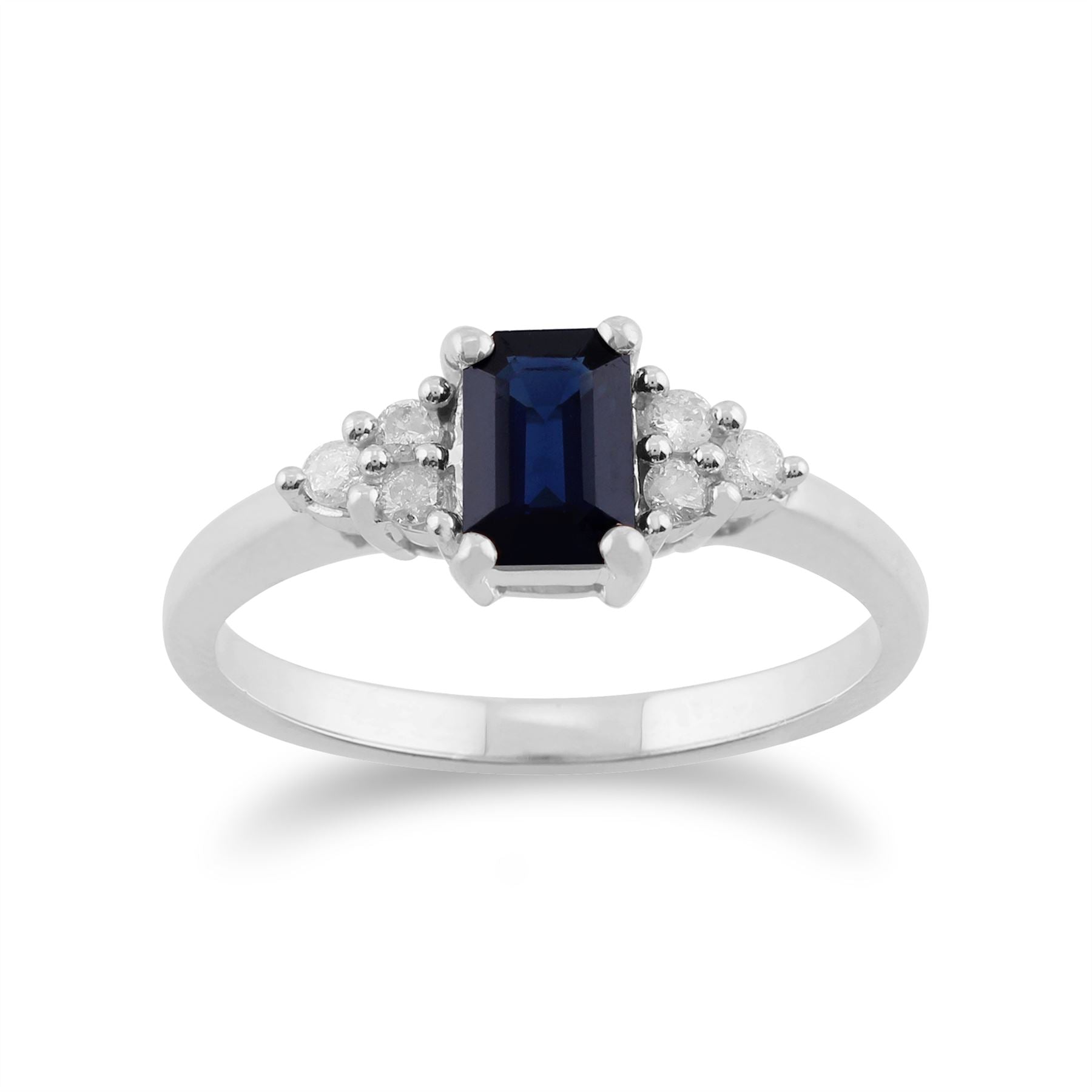 Bague Classique Or Blanc 375 Saphir Octogonal et Diamant