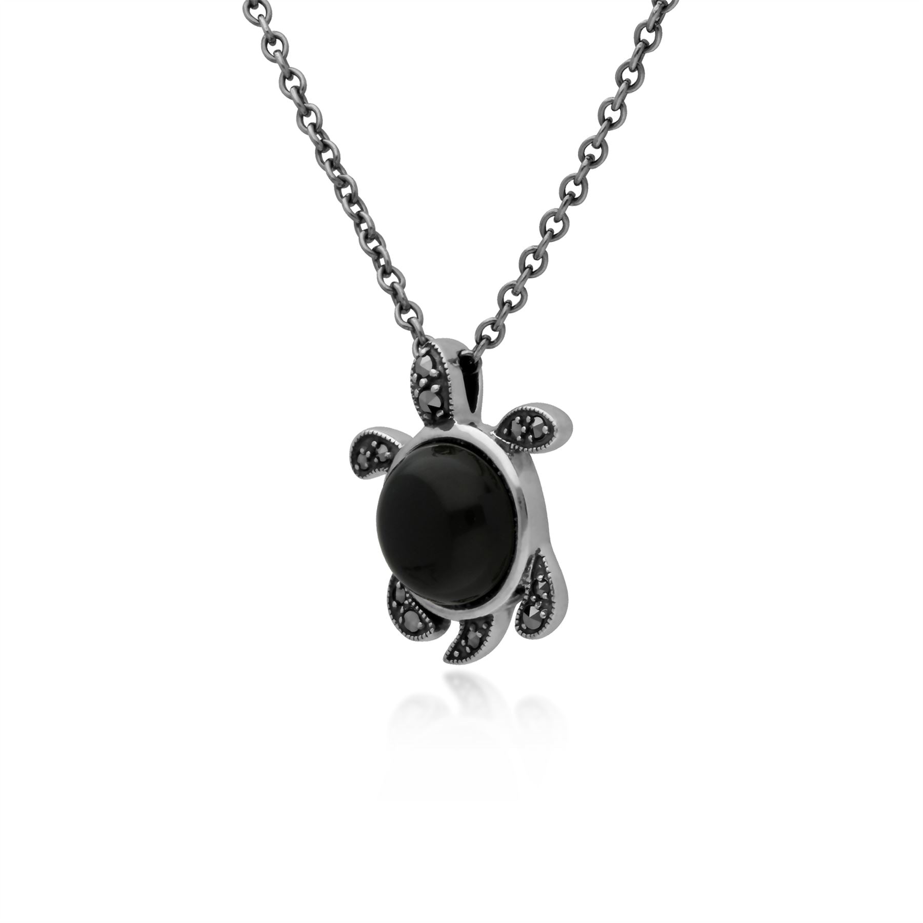 Jade Collier, Argent Sterling 4ct Teinté Jade & 0.12ct Marcassite Tortue 45cm Collier