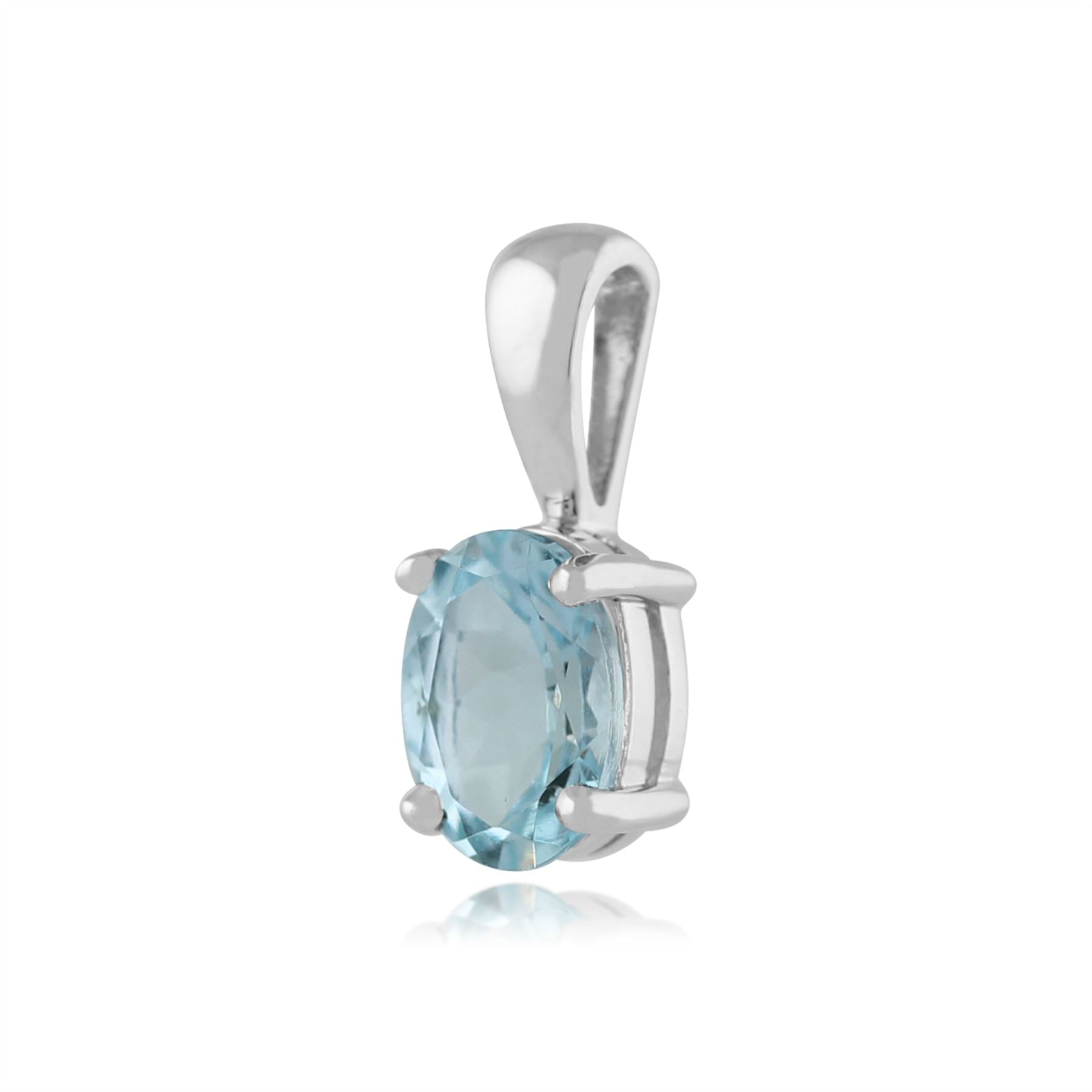 Pendentif Classique Or Blanc 375 Aigue-Marine Ovale