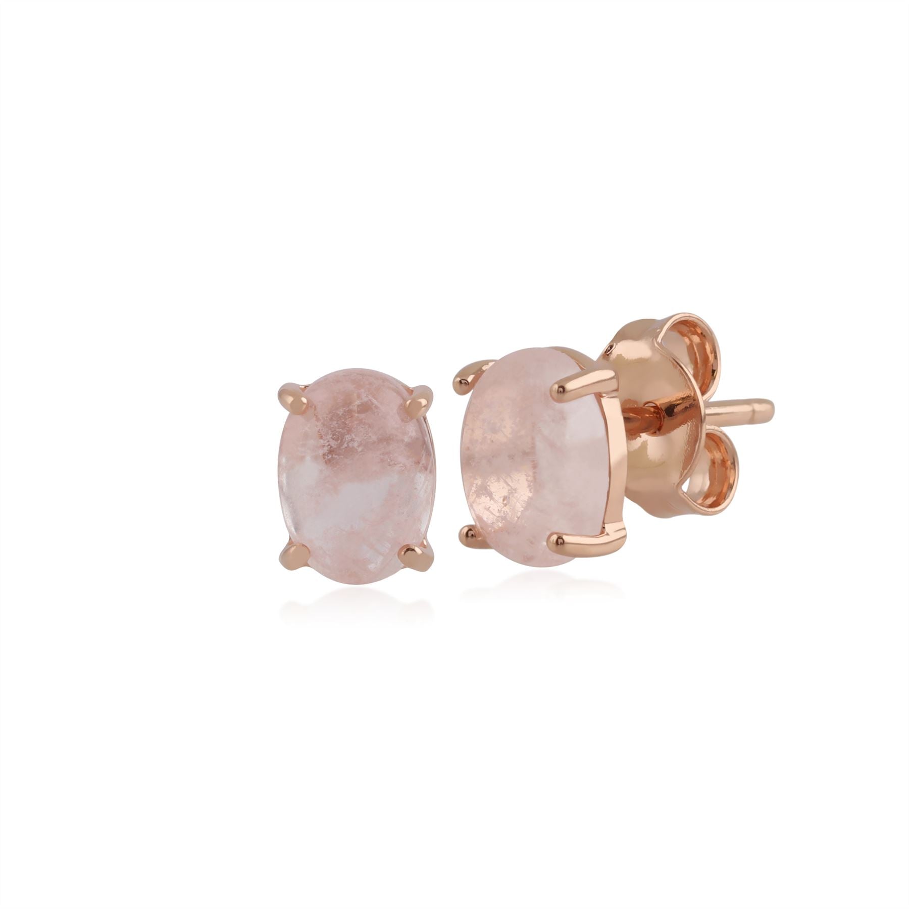Collier et Boucles d'Oreilles Clou Oval Classique Argent 925 Plaqué Or Rose Morganite Opaque