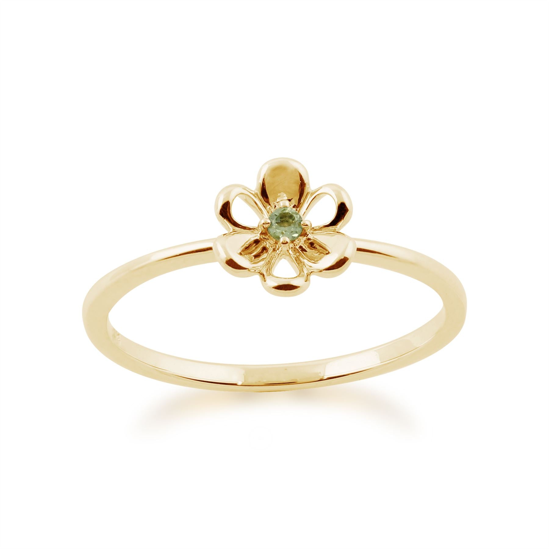 Gemondo Bague Péridot, 9ct Or Jaune 0.02ct Peridot Empillable Bague Fleur