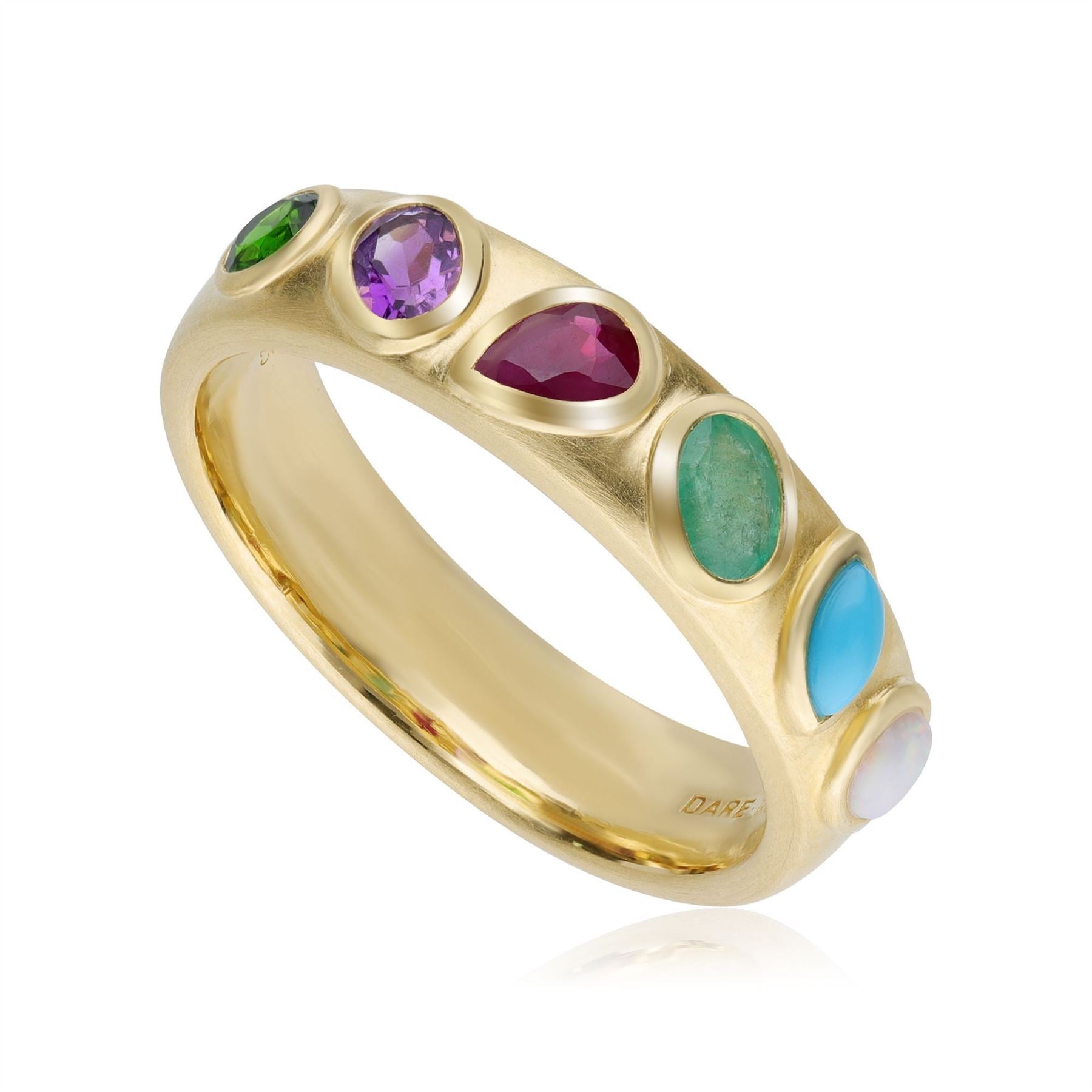 Bague Coded Whispers 'Dare To' Or Brossé avec Pierres Précieuses