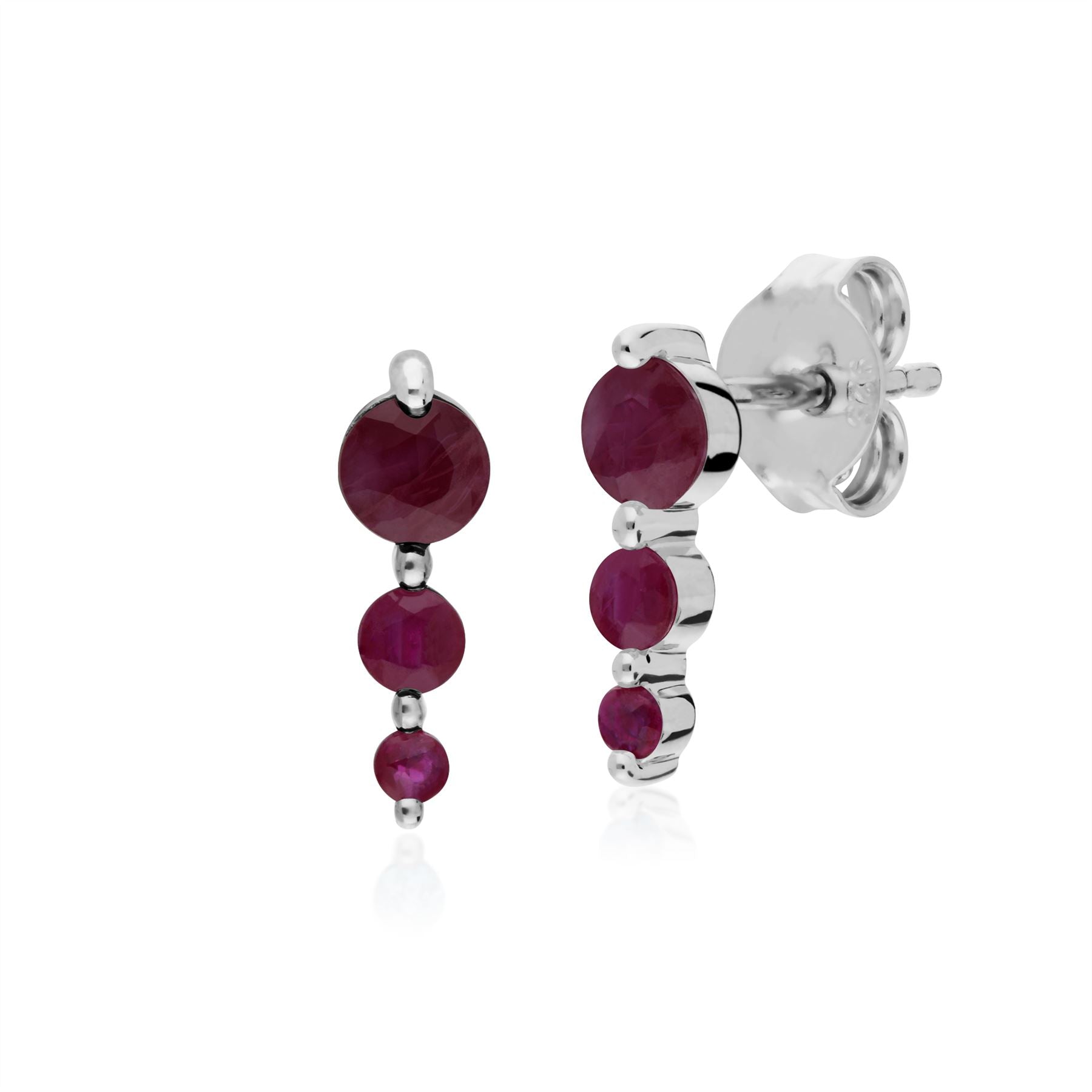 Collier et Boucles d'Oreilles Classique Argent 925 Rubis Rond Trois Pierres