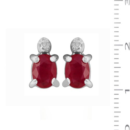 Boucles d'Oreilles Clou Classique Or Blanc 375 Rubis Oval et Diamant