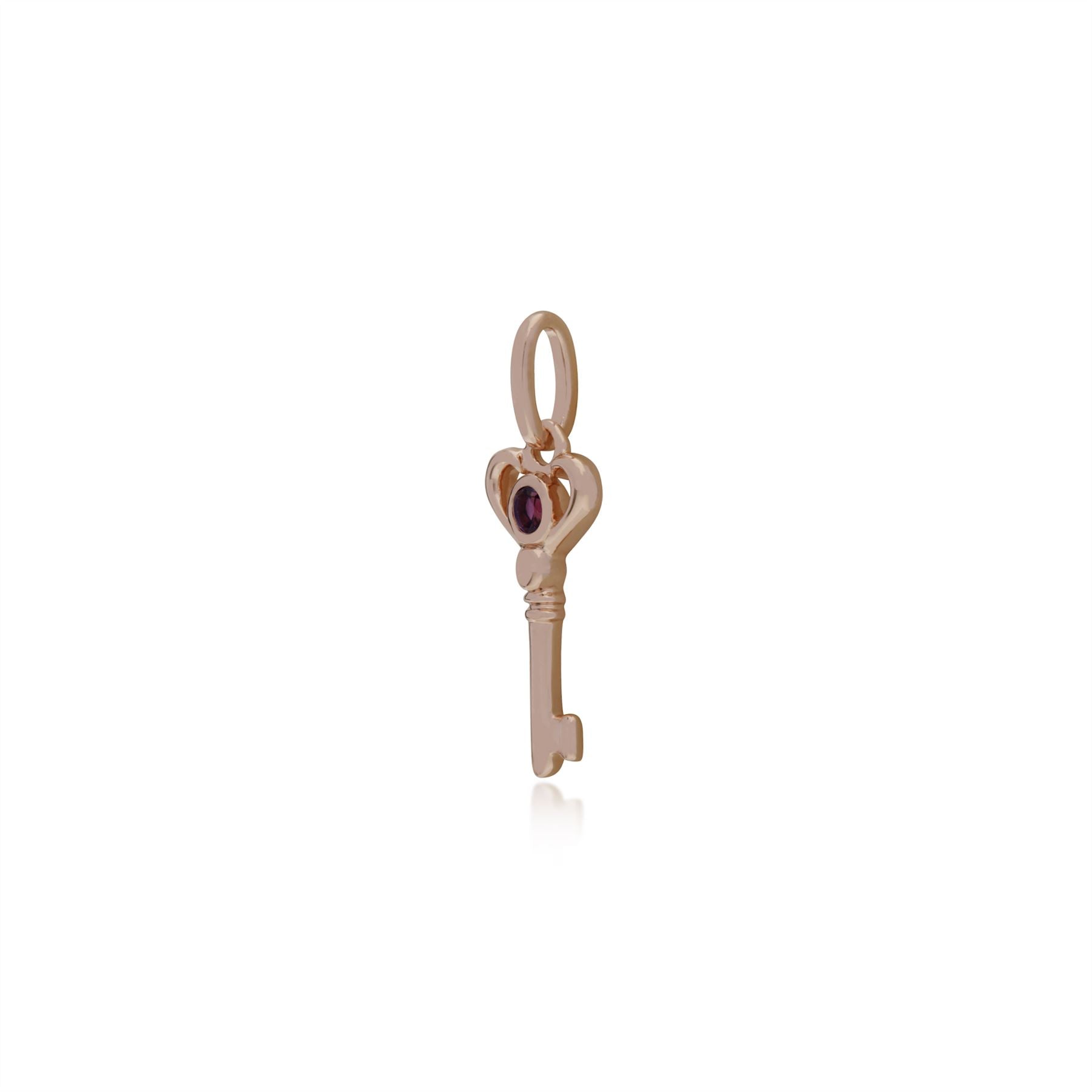 Pendentif Classique Argent 925 Plaqué Or Rose Petite Clé avec Améthyste Rond