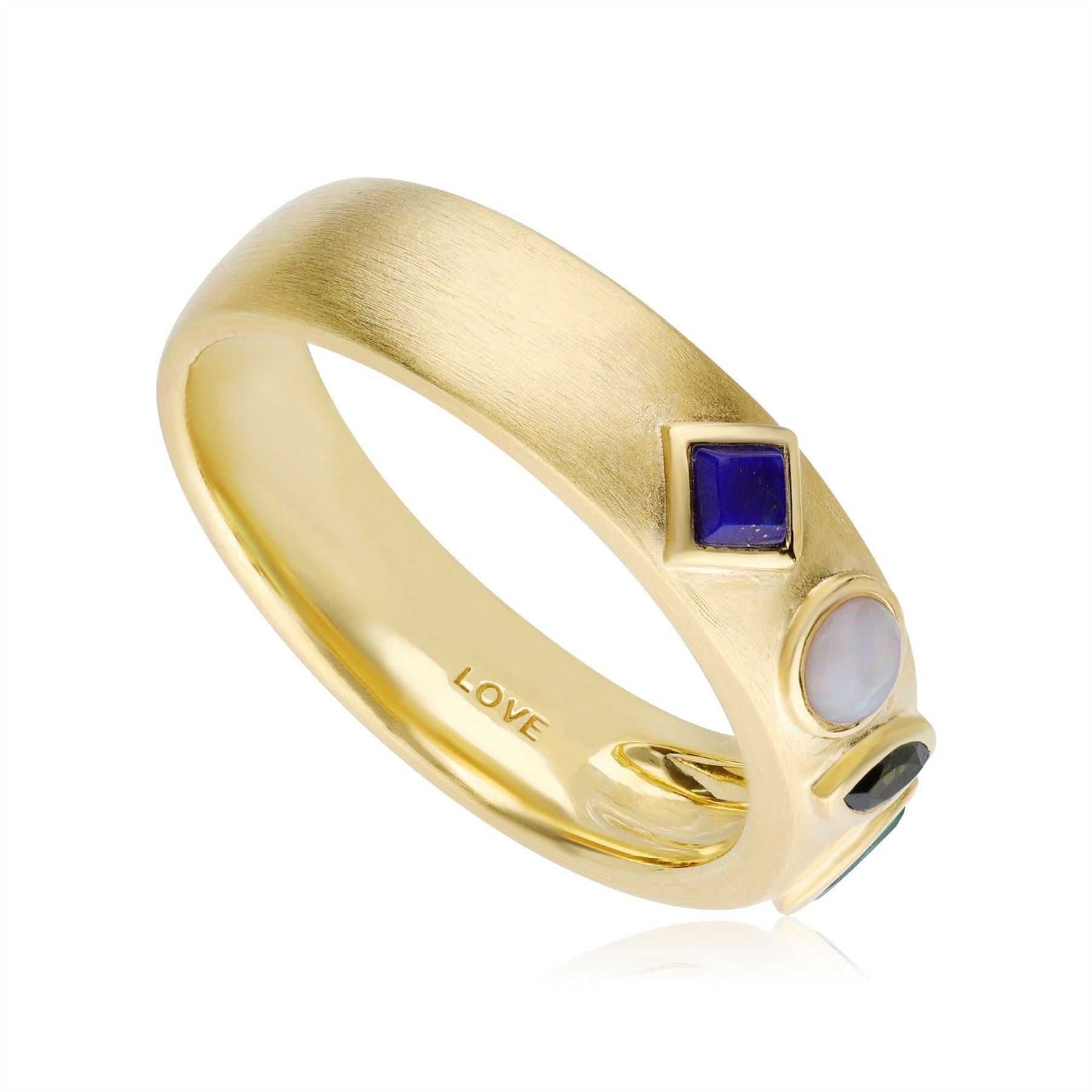 Bague Code Whispers 'Love' Or Brossé avec Pierres Précieuses