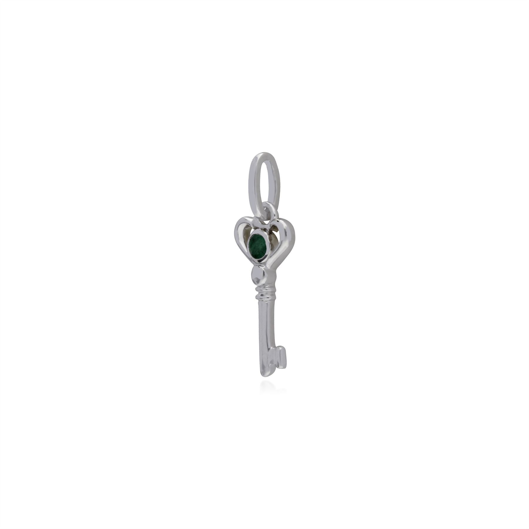Pendentif Classique Argent 925 Petite Clé avec Emeraude Ronde