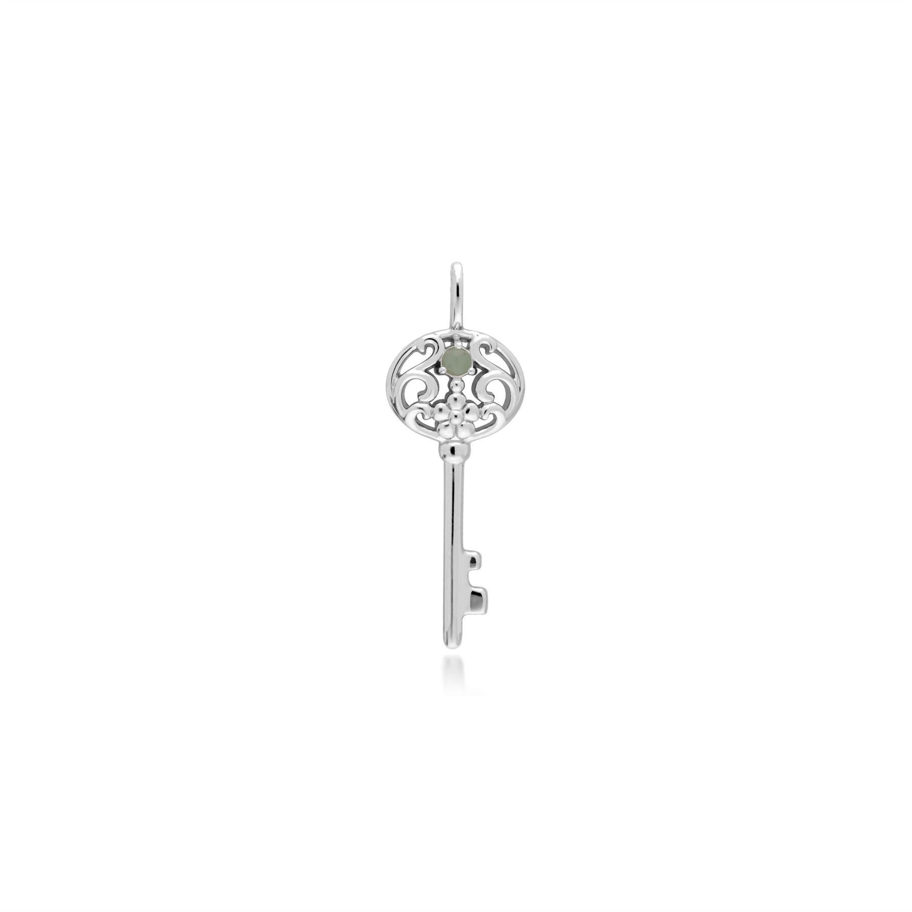 Pendentif Classique Argent 925 Grande Clé avec Opale Ronde