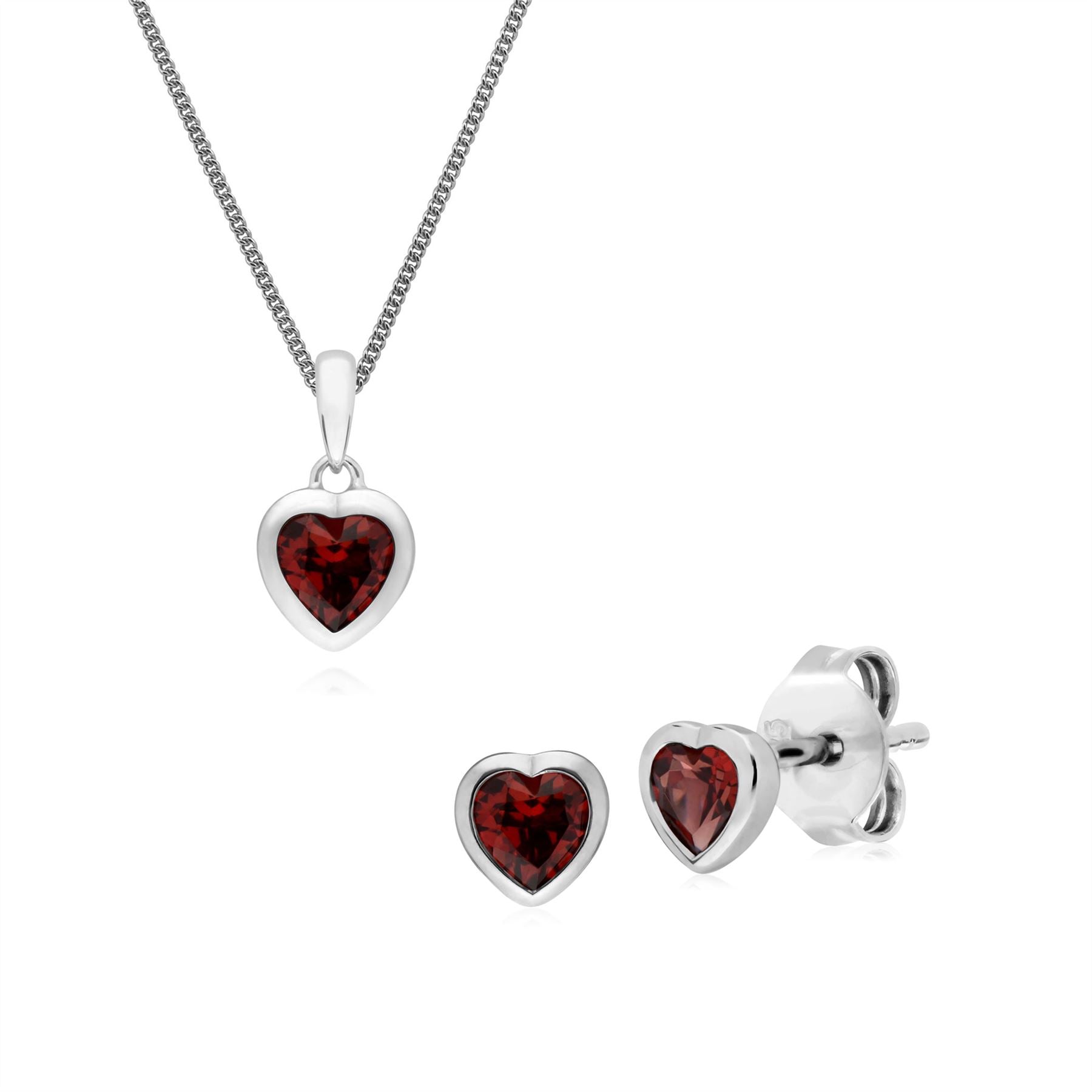Pendentif et Boucles d'Oreilles Clou Classique Argent 925 Grenat
