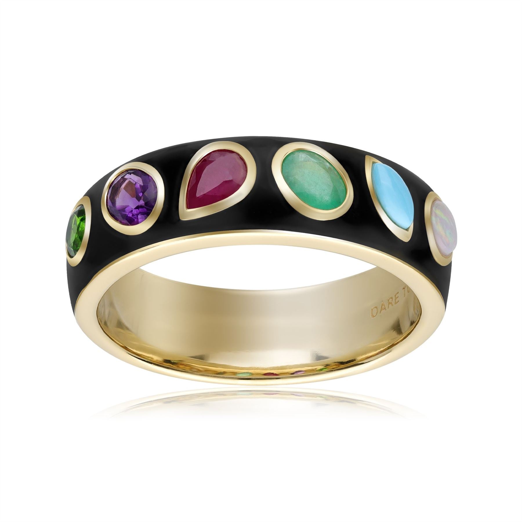 Bague Coded Whispers 'Dare To' Email Noire et Pierres Précieuses