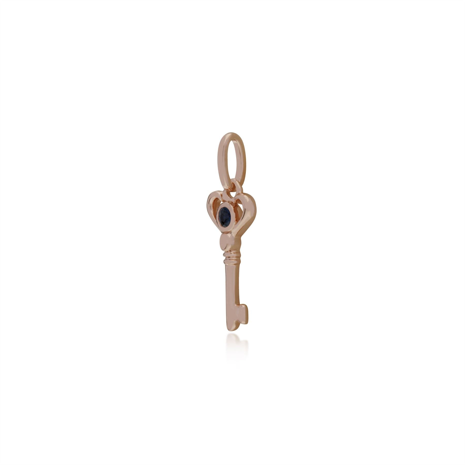 Pendentif Classique Argent 925 Plaqué Or Rose Petite Clé avec Saphir Rond